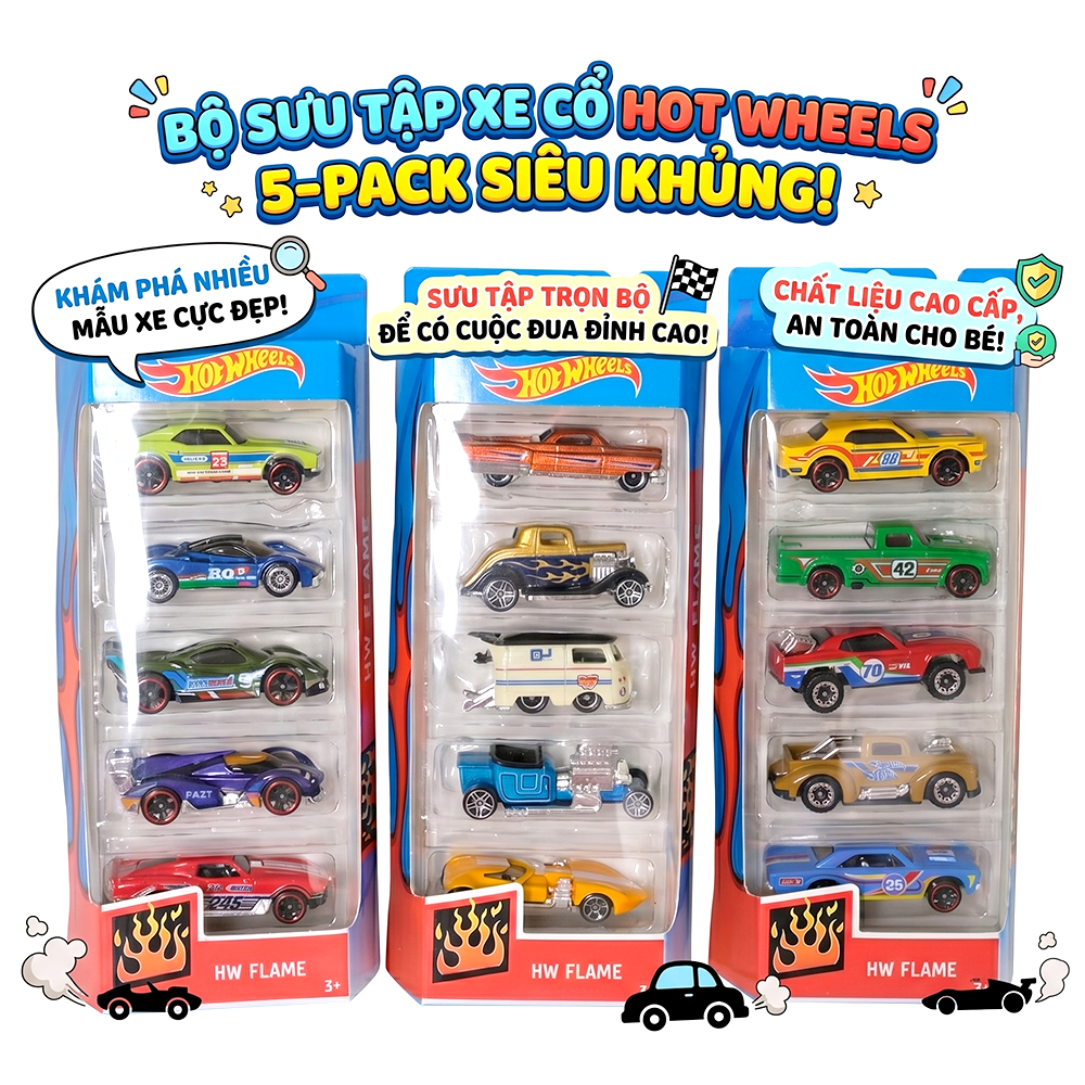 Hộp 5 chiếc xe cổ mô hình mini nhiều mẫu cho bé sưu tầm PeeKaPaw Toys