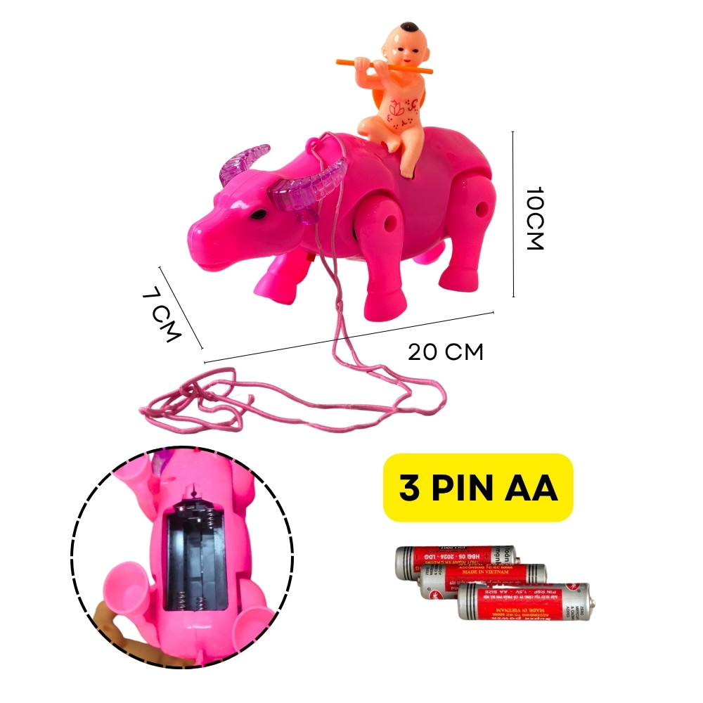 Đồ chơi Chú bé chăn Trâu dắt Trâu chạy xung quanh dây cột có nhạc và đèn PeeKaPaw Toys