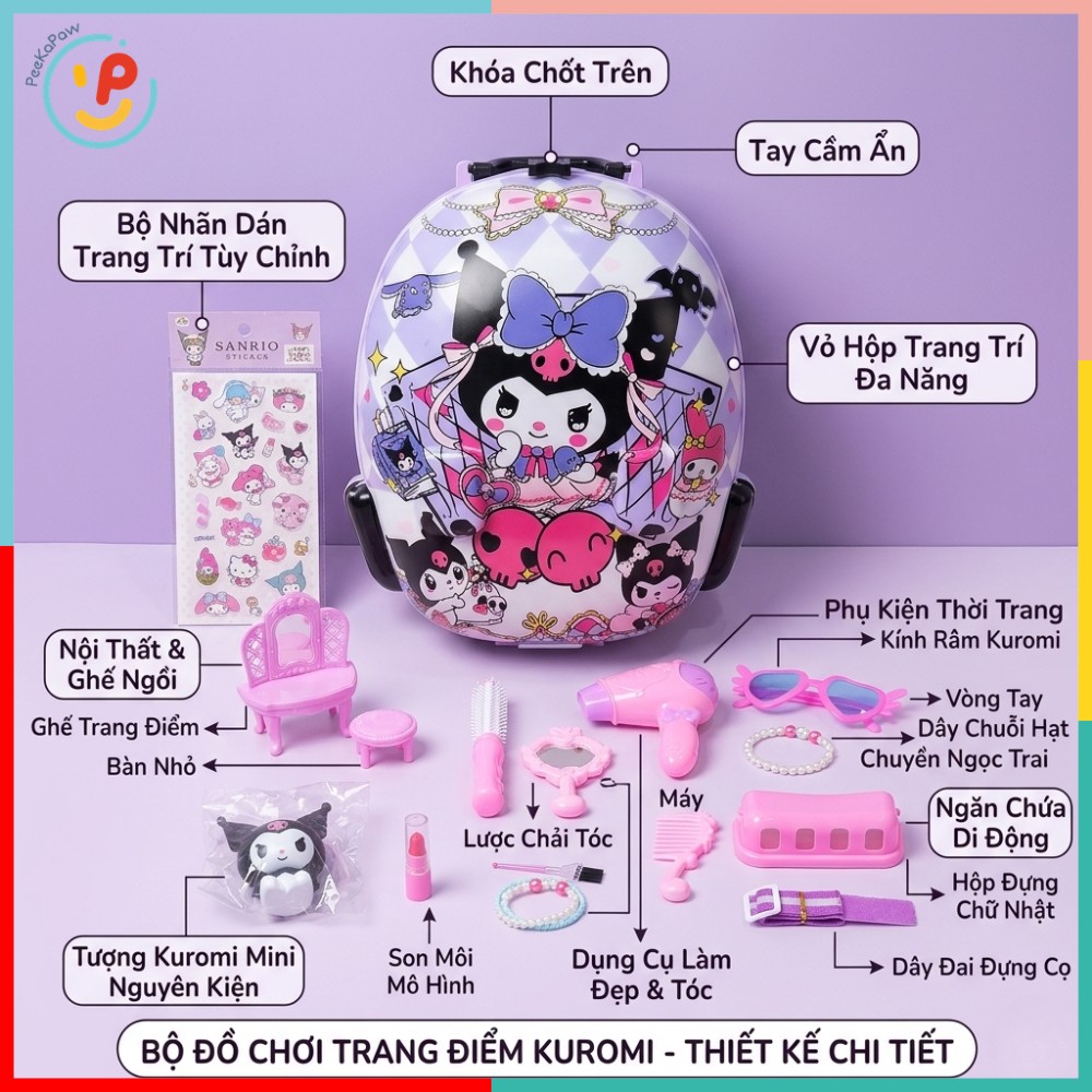 Đồ chơi Dụng Cụ Làm Tóc Cho Bé Vali Kéo Kuromi 023 PeeKaPaw Toys