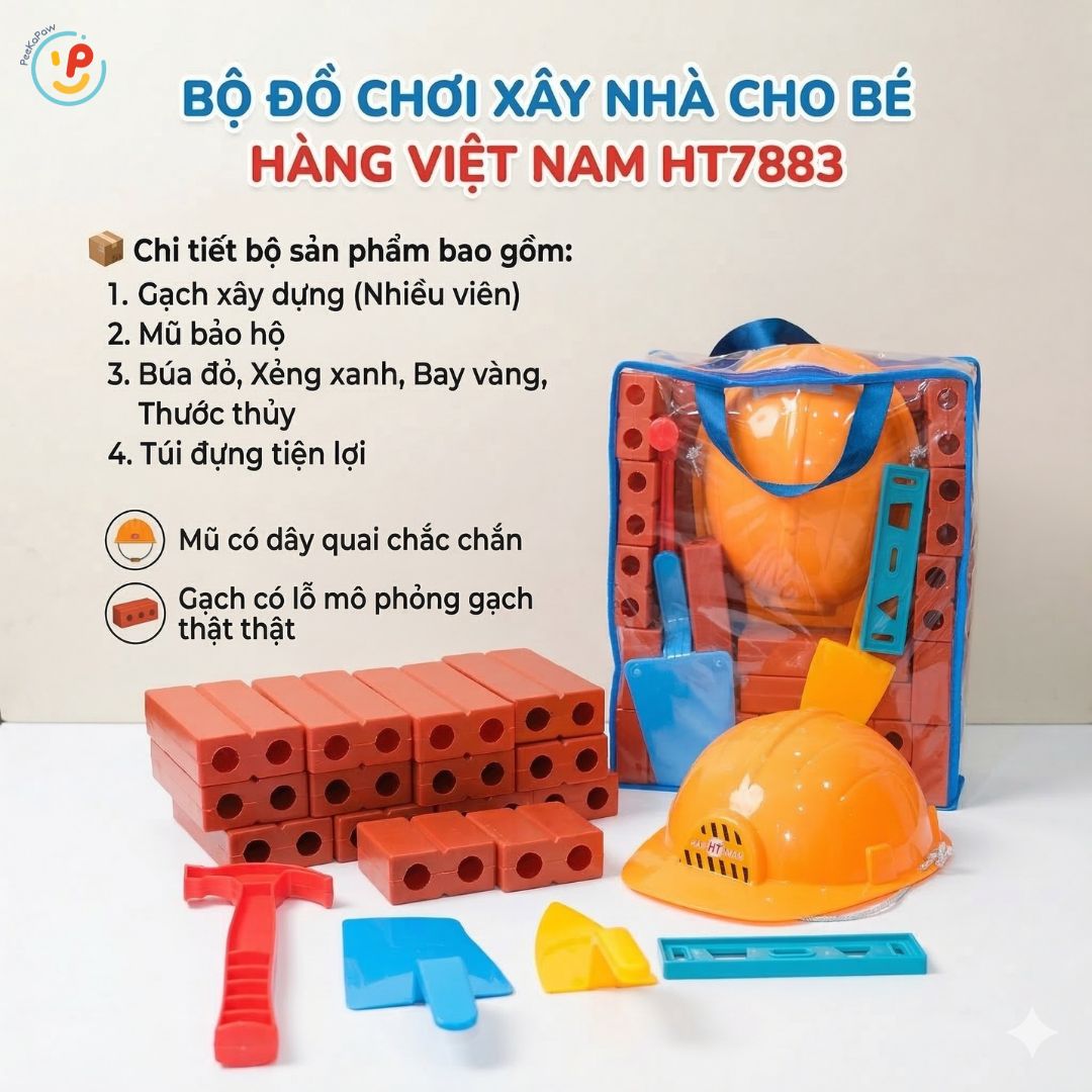 Đồ Chơi Kỹ Sư Xây Dựng HT7883 Kèm Mũ Và Dụng Cụ Túi Gạch PeeKaPaw Toys