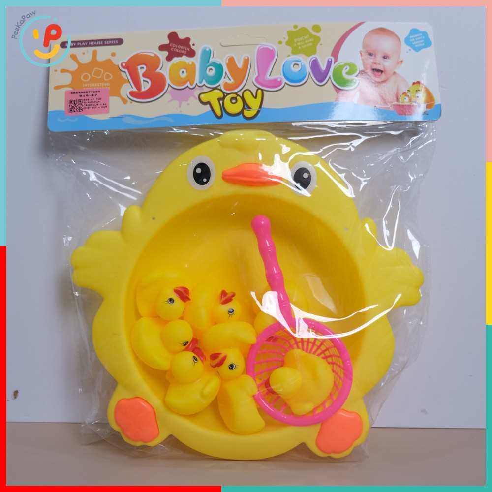 Thau 8 chú vịt con chút chít kèm vợt 916-47 đồ chơi nhà tắm PeeKaPaw Toys