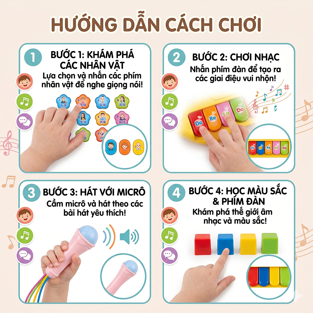Đàn thỏ có micro cho bé đồ chơi âm nhạc giáo dục sớm 33635 PeeKaPaw Toys