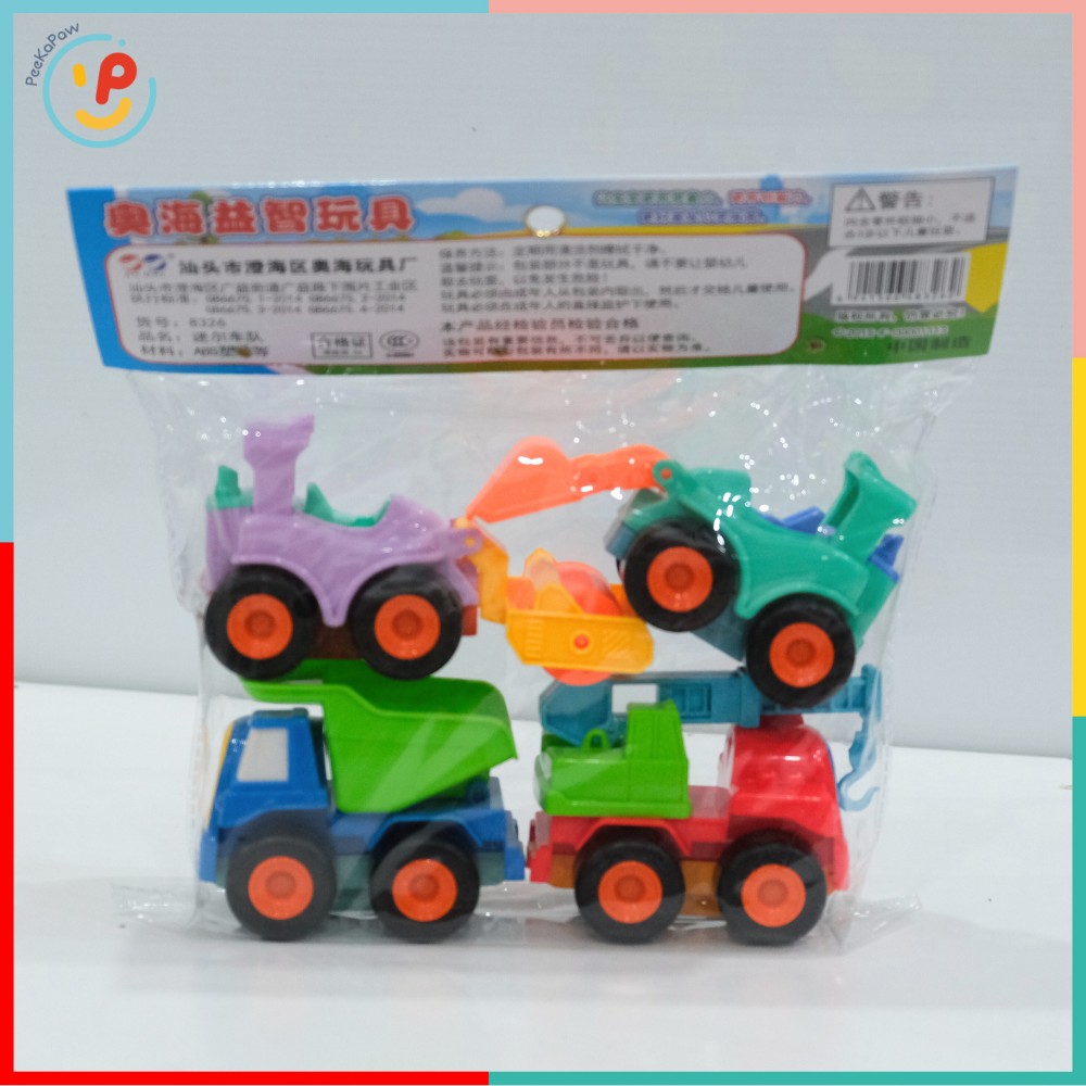 Túi 4 xe công trình chạy trớn màu pastel dễ thương 8326 PeeKaPaw Toys