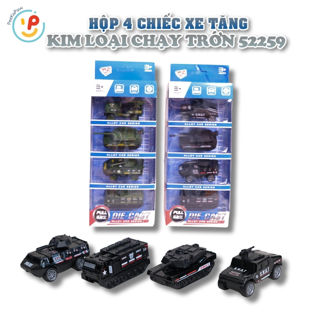 Hộp 4 Xe Tăng Kim Loại Chạy Trớn 52259 PeeKaPaw Toys