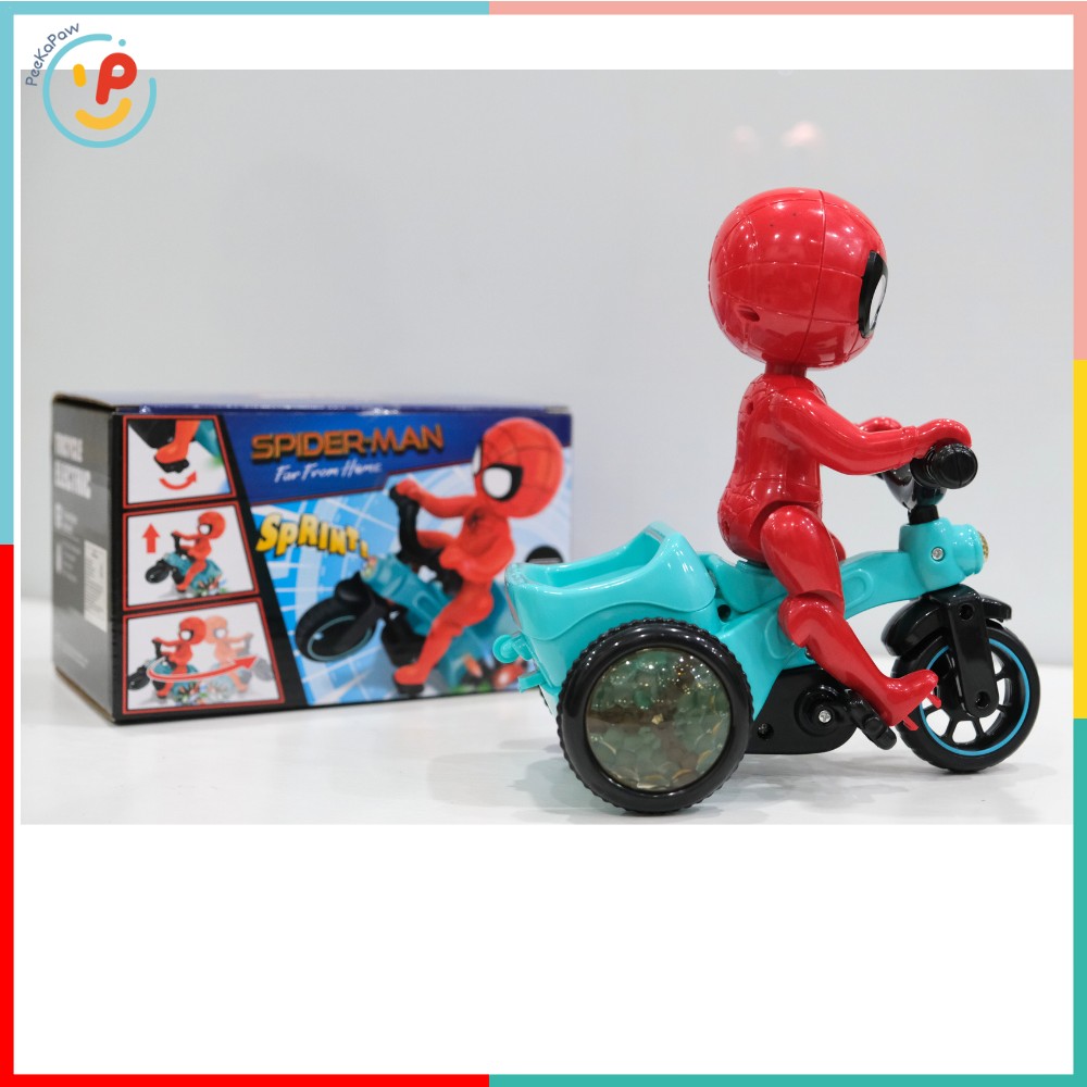 Đồ chơi Spiderman Người Nhện Đạp Xe Có Đèn Nhạc Xoay 360° PeeKaPaw Toys