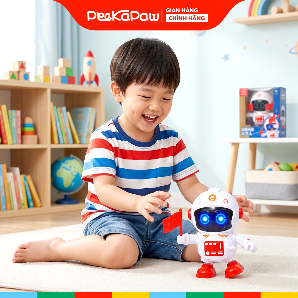 Phi hành gia robot cầm cờ nhảy múa kèm sticker lá cờ nhiều quốc gia 628-73 PeeKaPaw Toys