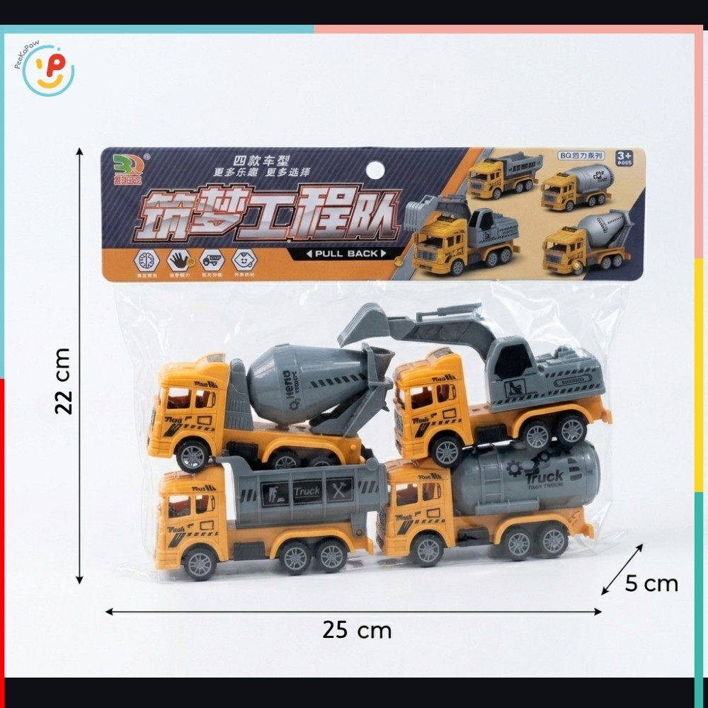 Túi 4 Xe Công Trình Chạy Đà Trớn Mini BQ600-1 PeeKaPaw Toys