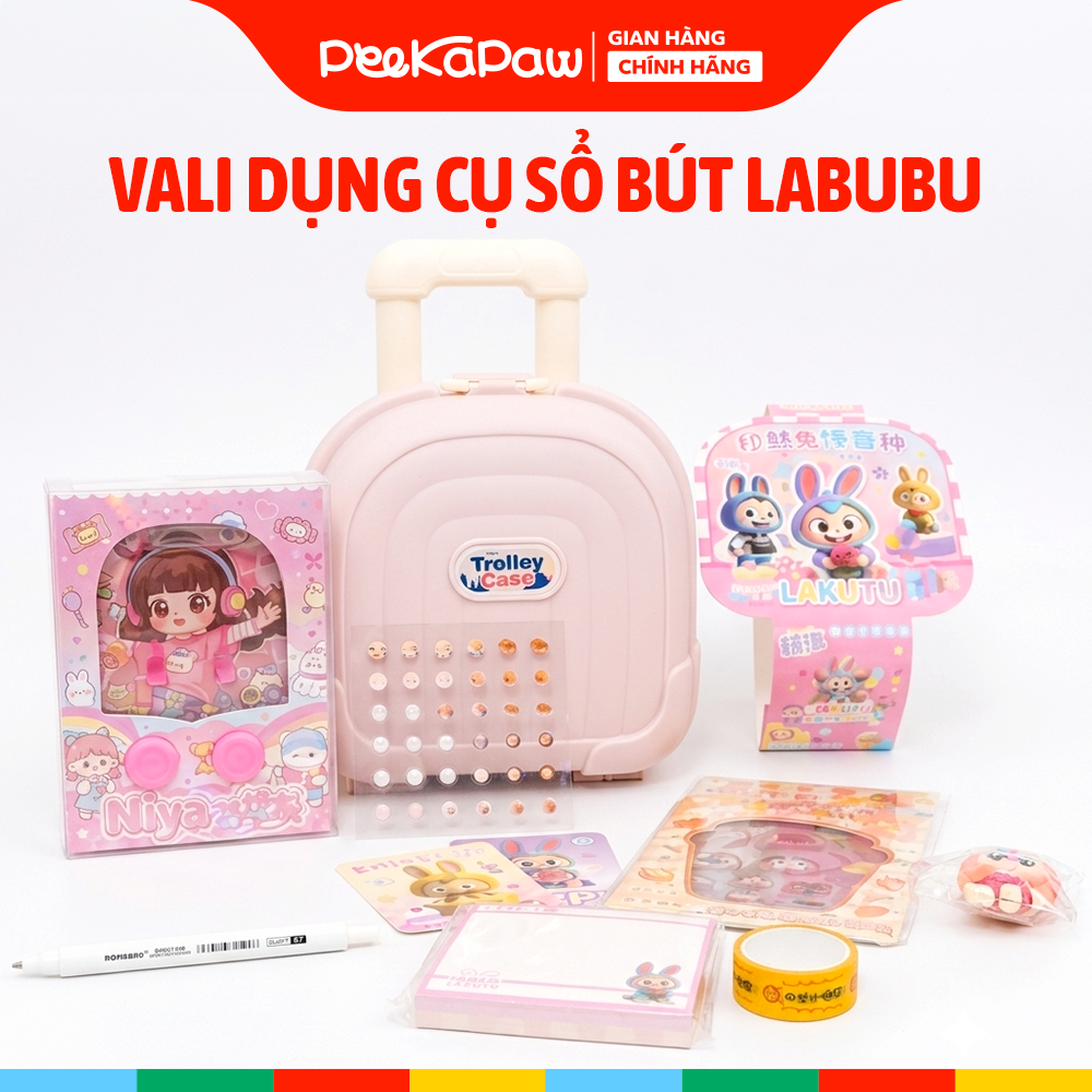 Vali đồ chơi quà tặng bất ngờ sổ bút sticker móc khoá Labubu