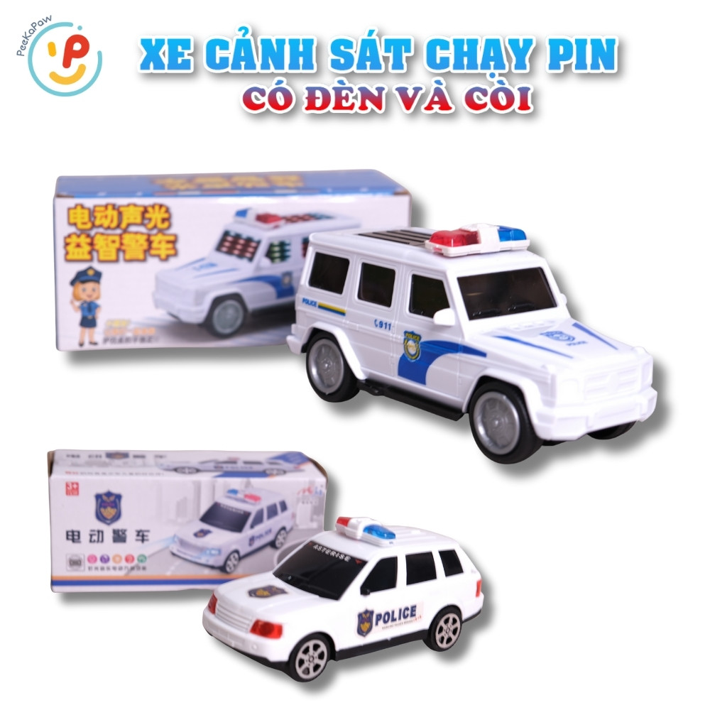 Xe Cảnh Sát Chạy Pin Có Đèn Còi PeeKaPaw Toys