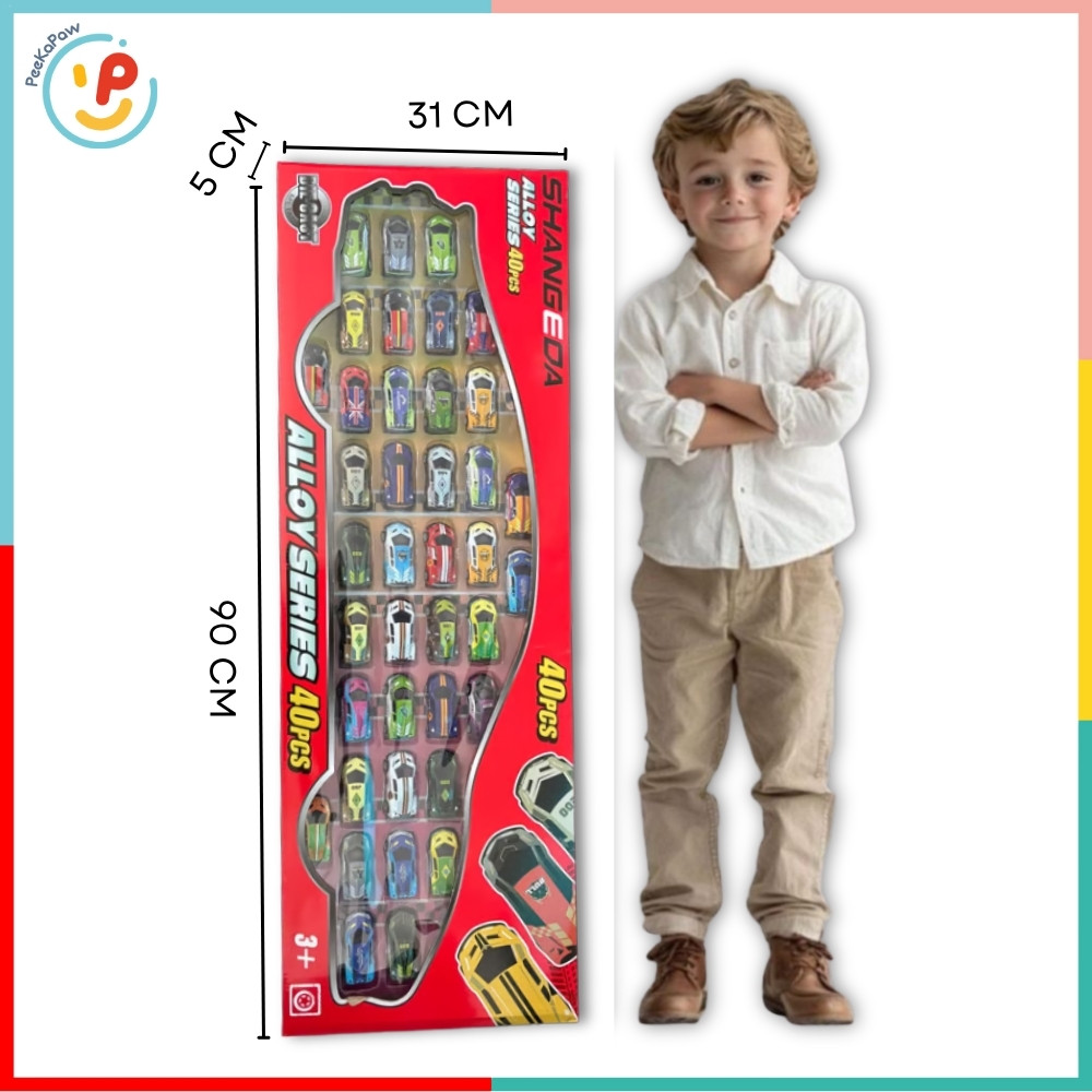 Hộp 40 Xe Ô Tô Mini Chạy Trớn Mẫu 911 Nhiều Màu Kiểu Thể Thao Cho Bé PeeKaPaw Toys