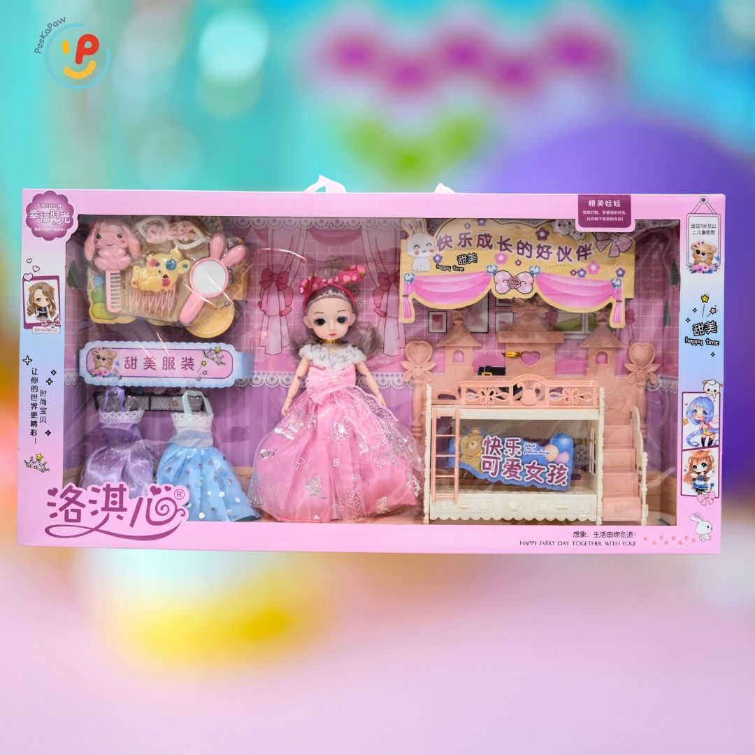 Búp bê công chúa và phụ kiện phòng ngủ kẹp tóc váy xinh đẹp 65cm 6647 PeeKaPaw Toys