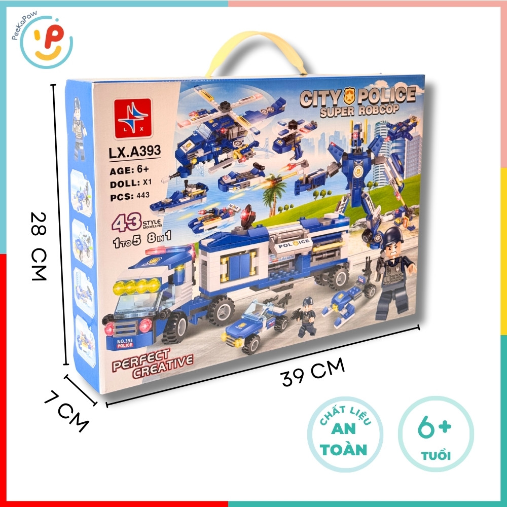 Bộ Lắp Ráp City Police Super Robocop LX A393 8in1 443 Mảnh PeeKaPaw Toys