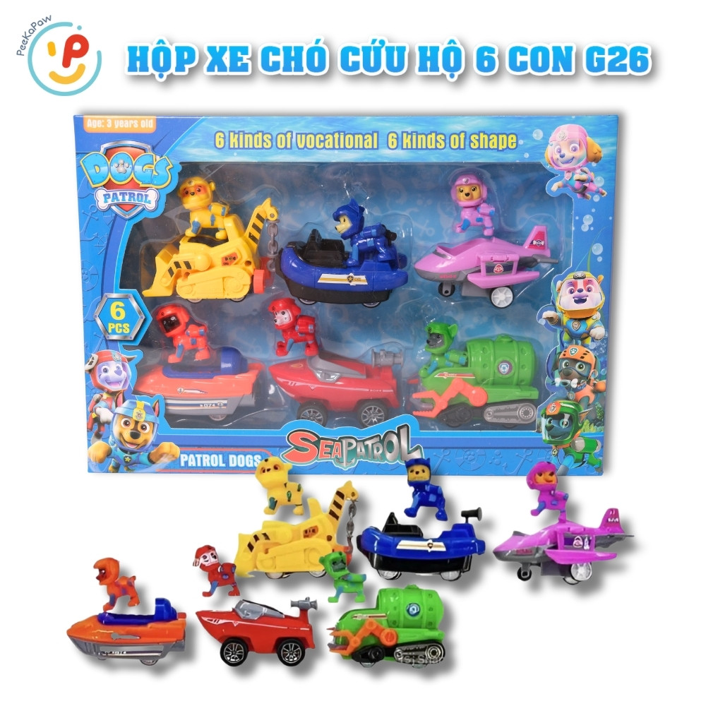 Đồ Chơi Xe Chó Cứu Hộ Chạy Trớn Sea Patrol 6 Chiếc GS26 PeeKaPaw Toys