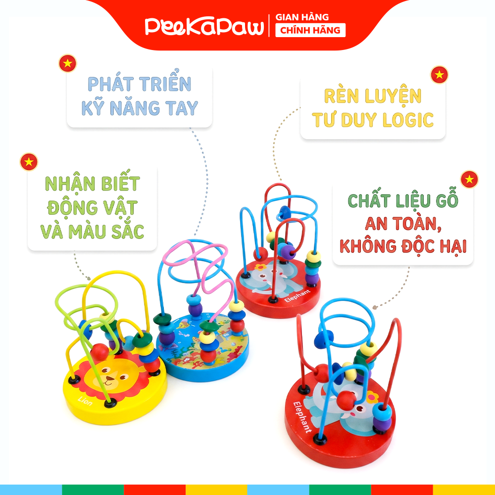 Đồ chơi bảng gỗ xỏ hạt bận rộn mini cho bé 12cm PeeKaPaw Toys
