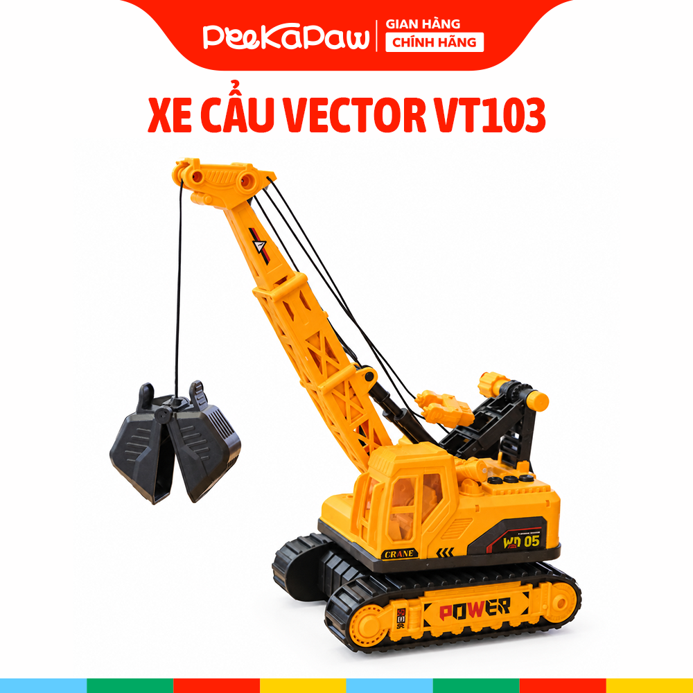 Xe cẩu đồ chơi hộp 40cm có đèn xoay 360 độ chính hãng Vector VT105 PeeKaPaw Toys