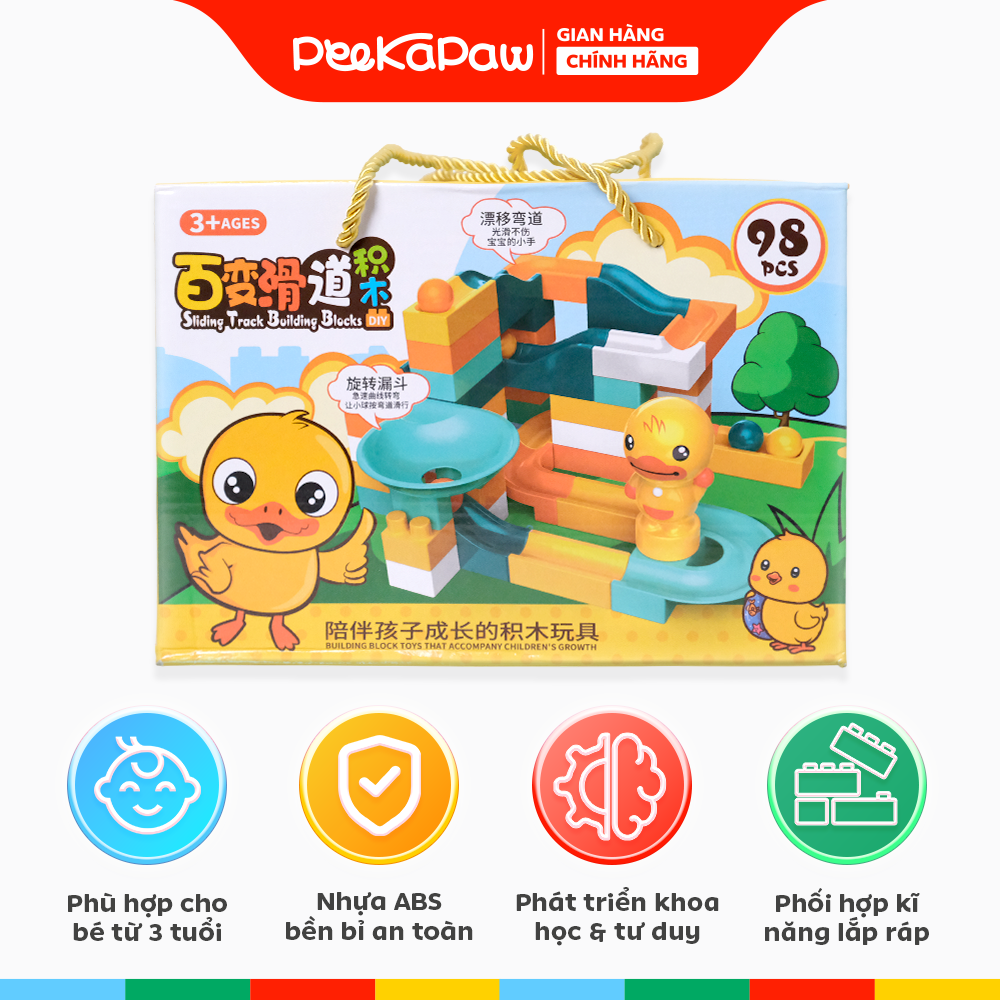 Hộp lắp ráp có cầu trượt vịt vàng 98 chi tiết 899-11 PeeKaPaw Toys