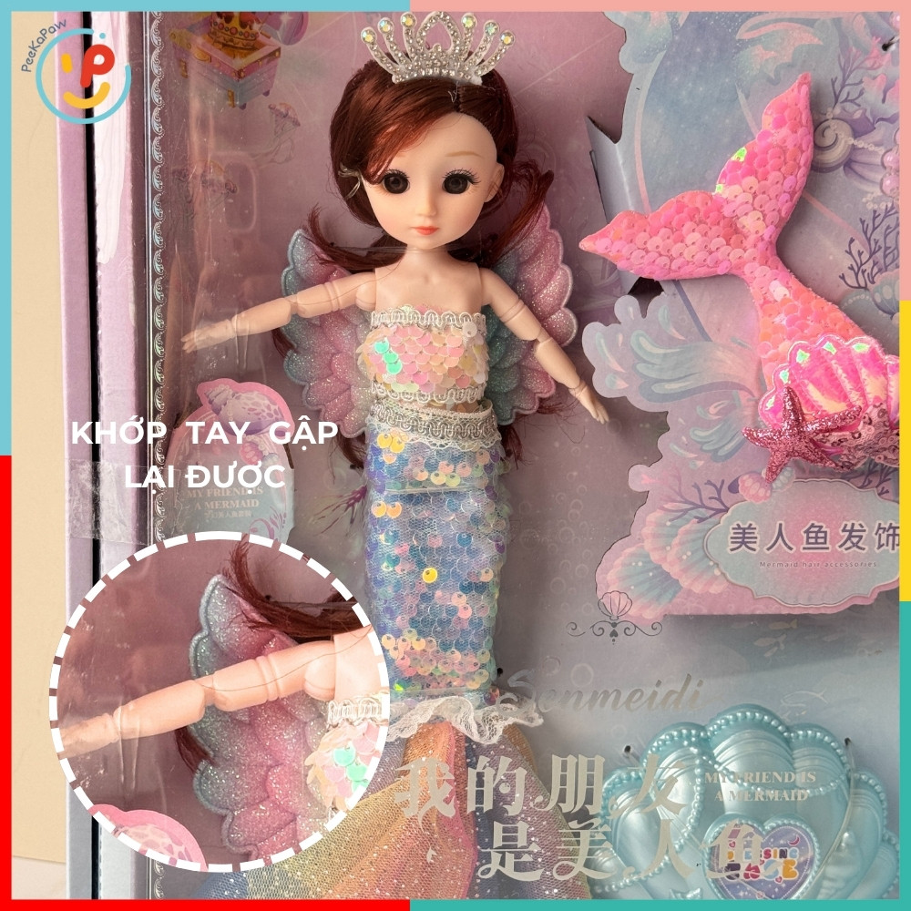 Búp bê nàng tiên cá váy sequin lấp lánh kèm hộp sò phụ kiện 1688-105 PeeKaPaw Toys
