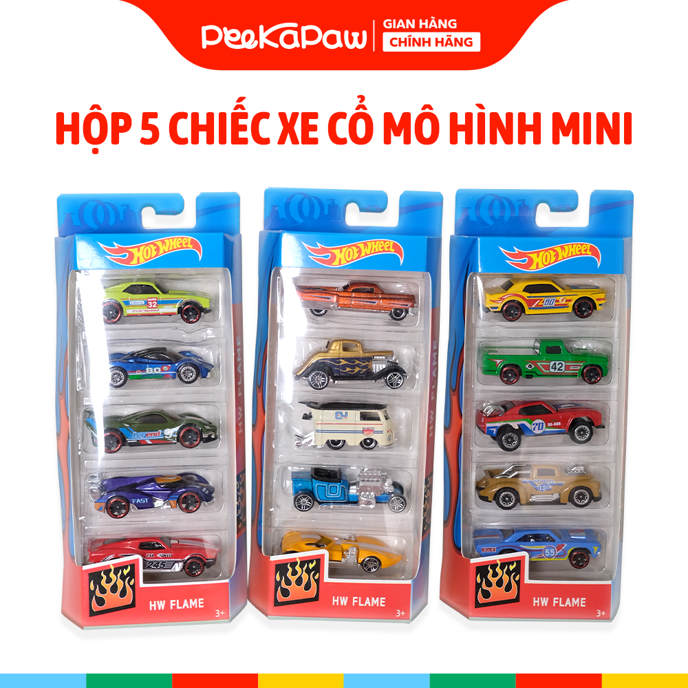 Hộp 5 chiếc xe cổ mô hình mini nhiều mẫu cho bé sưu tầm PeeKaPaw Toys