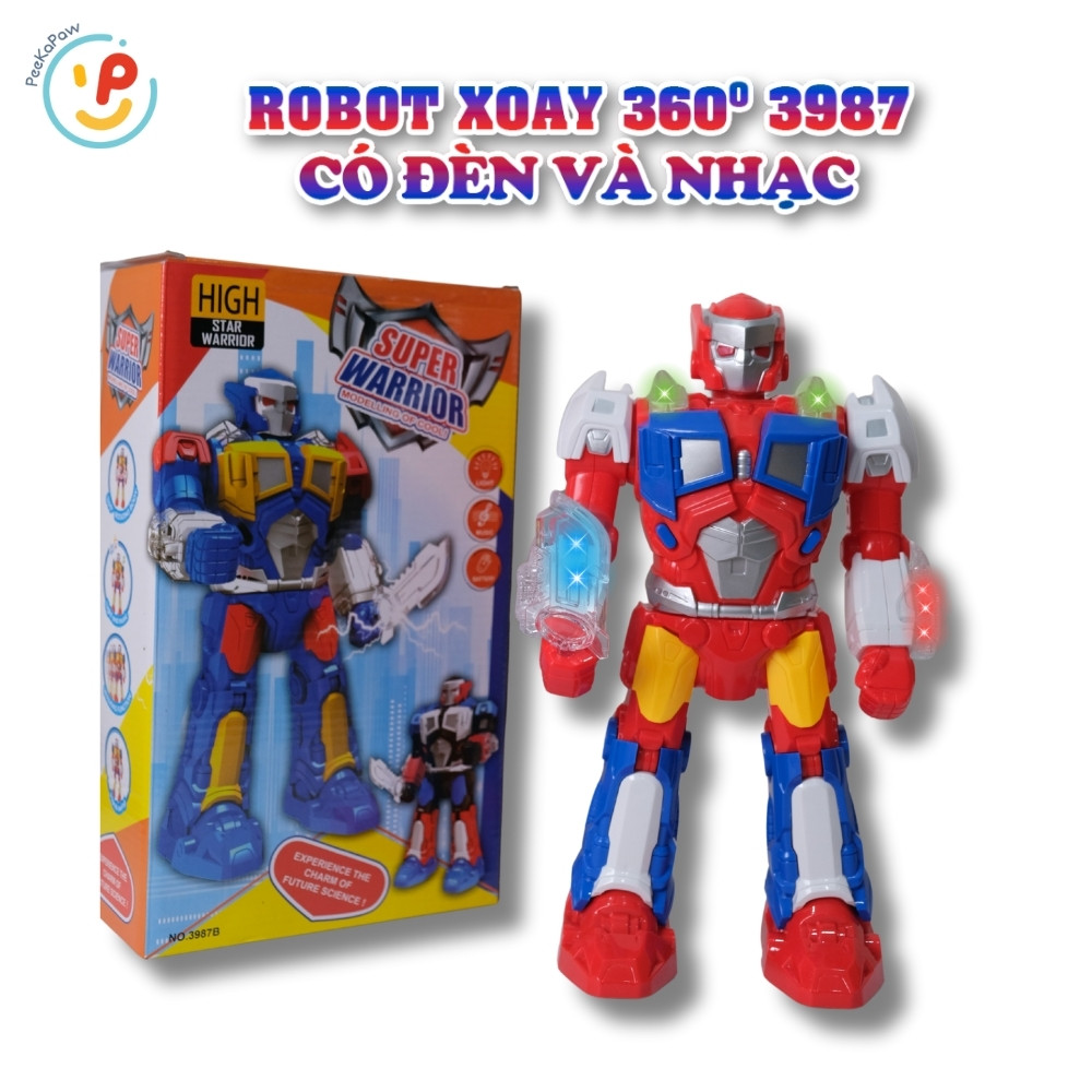 Robot siêu nhân có đèn âm thanh xoay 360 độ 3827 PeeKaPaw Toys