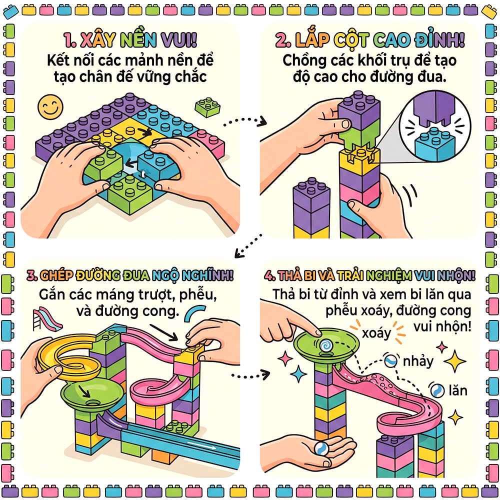 Hộp lắp ráp có cầu trượt vịt vàng 98 chi tiết 899-11 PeeKaPaw Toys