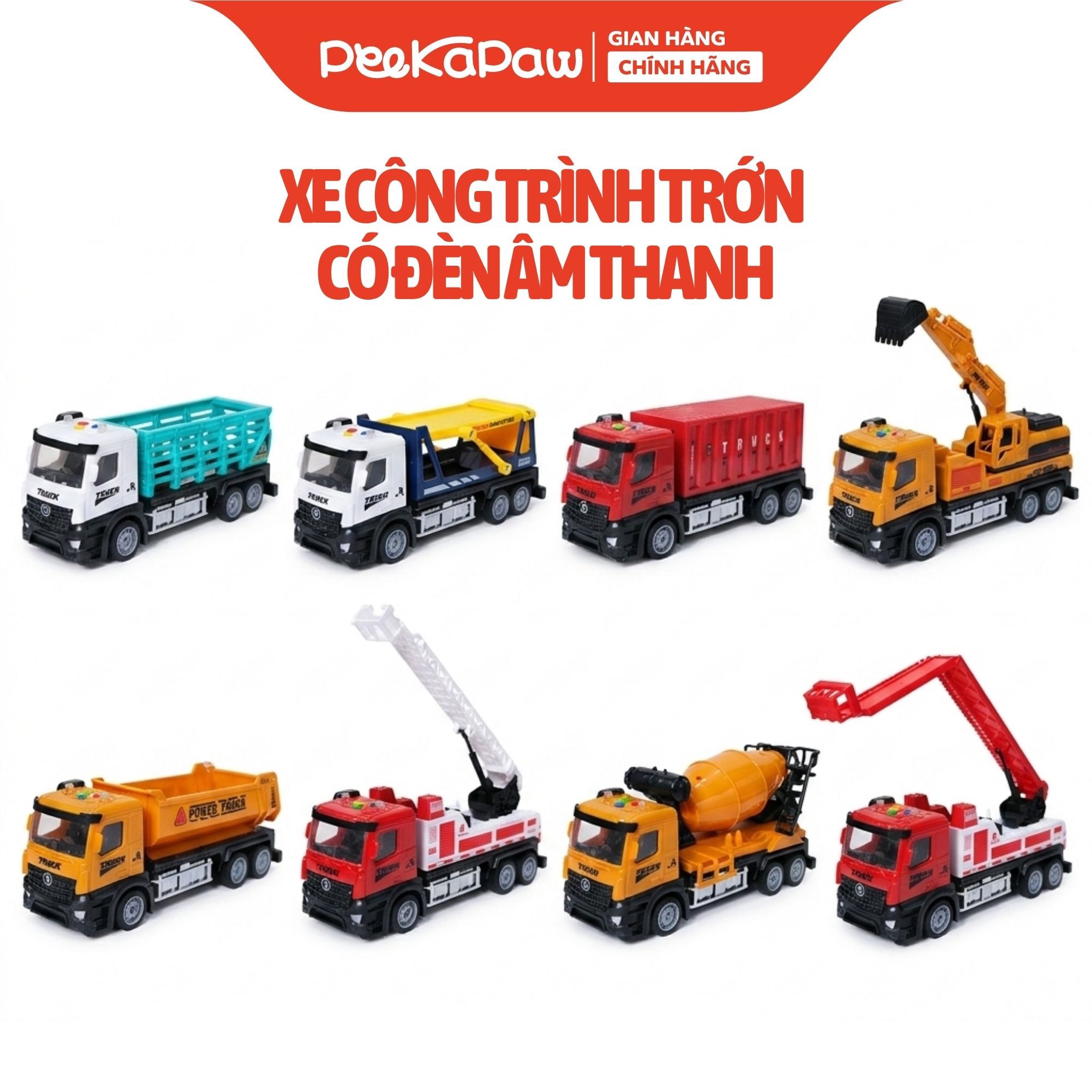 Xe Công Trình Mô Hình Có Đèn Âm Thanh Cho Bé Xe Ben Xe Cẩu Xe Thang YJT-NX236 PeeKaPaw Toys
