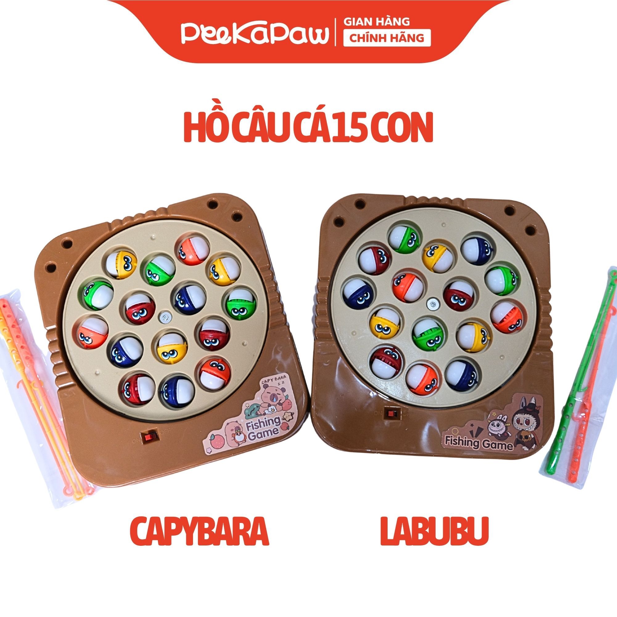Hồ câu cá bàn xoay 15 con Labubu Capybara dễ thương đồ chơi tuổi thơ 6812 PeeKaPaw Toys