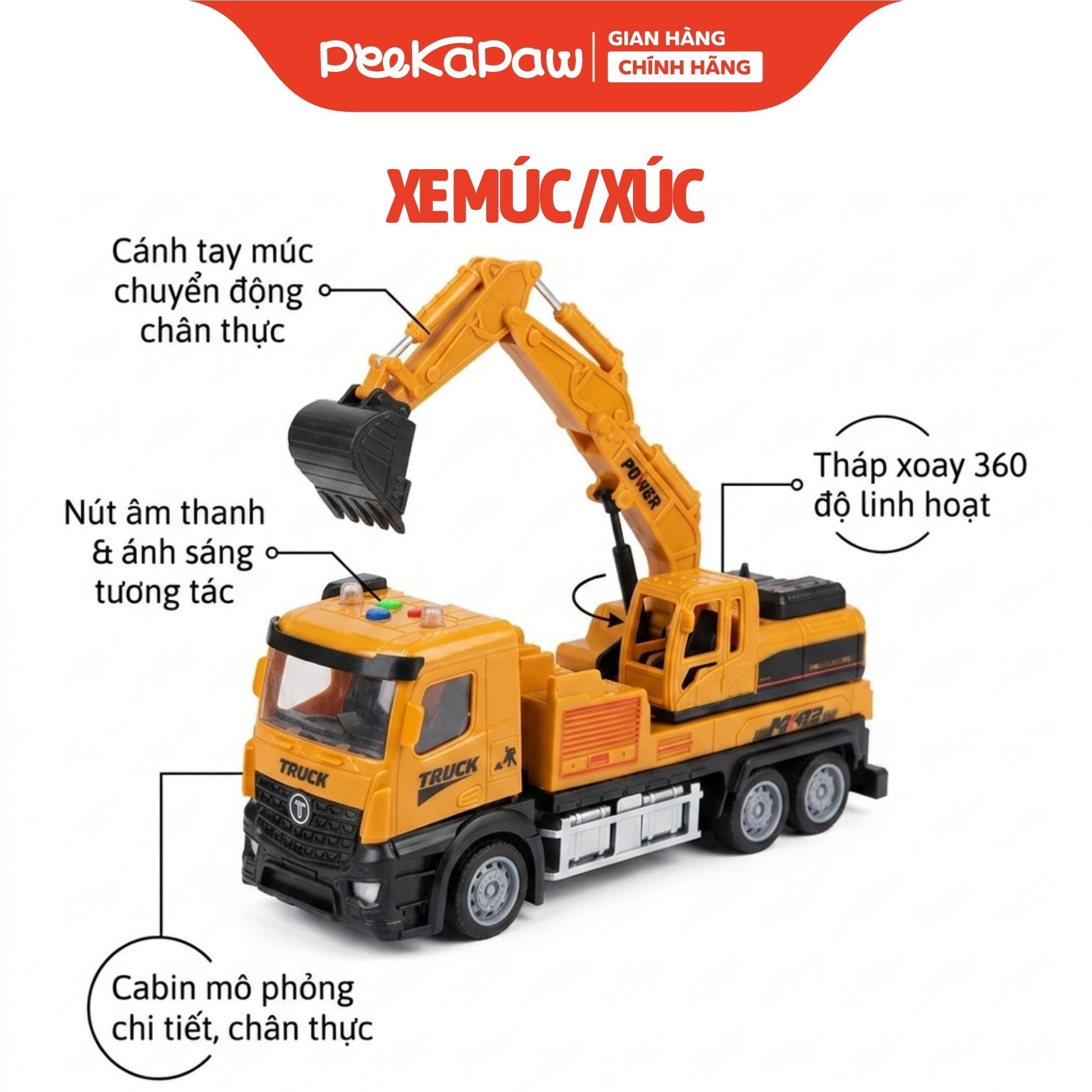 Xe Công Trình Mô Hình Có Đèn Âm Thanh Cho Bé Xe Ben Xe Cẩu Xe Thang YJT-NX236 PeeKaPaw Toys