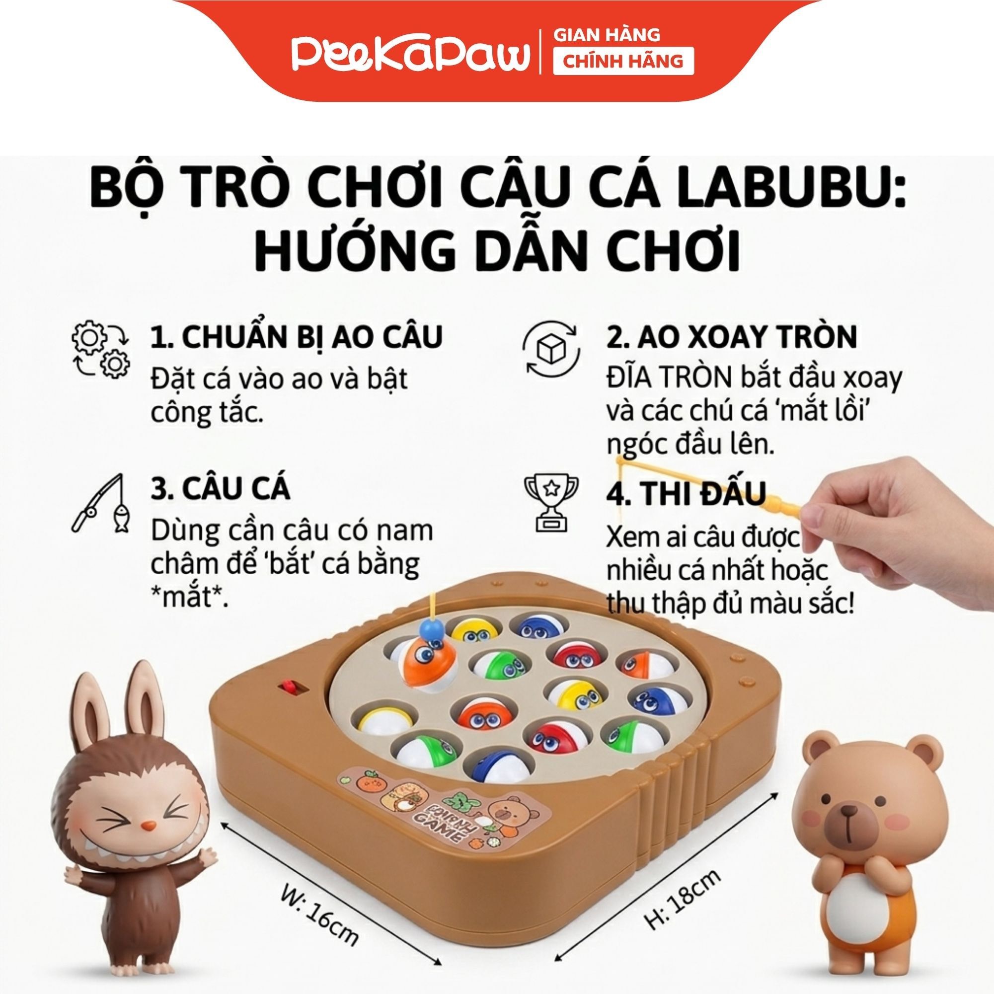 Hồ câu cá bàn xoay 15 con Labubu Capybara dễ thương đồ chơi tuổi thơ 6812 PeeKaPaw Toys