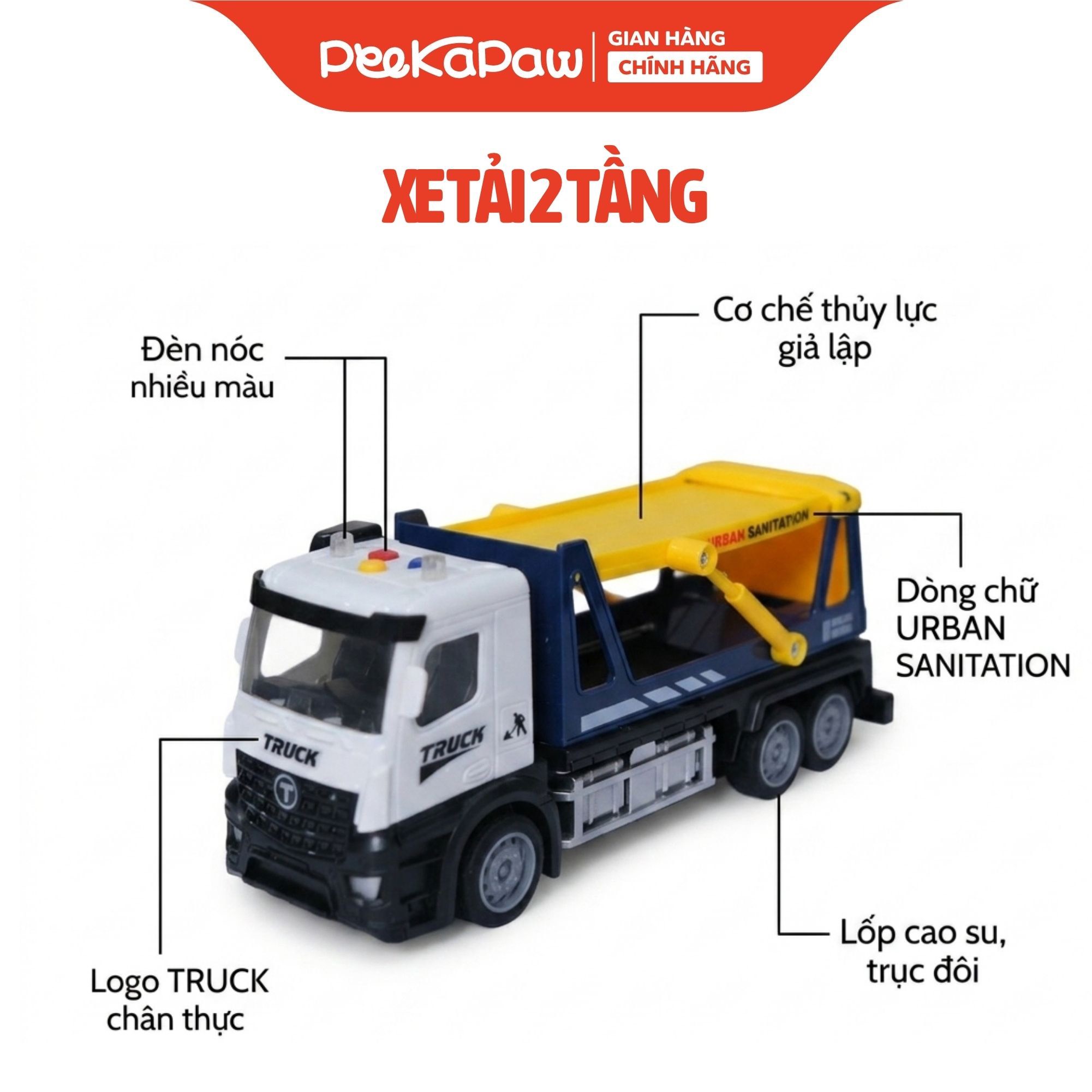 Xe Công Trình Mô Hình Có Đèn Âm Thanh Cho Bé Xe Ben Xe Cẩu Xe Thang YJT-NX236 PeeKaPaw Toys