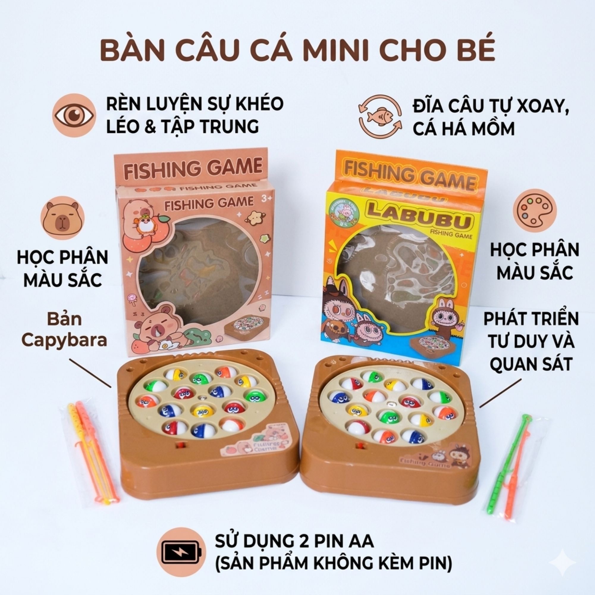 Hồ câu cá bàn xoay 15 con Labubu Capybara dễ thương đồ chơi tuổi thơ 6812 PeeKaPaw Toys