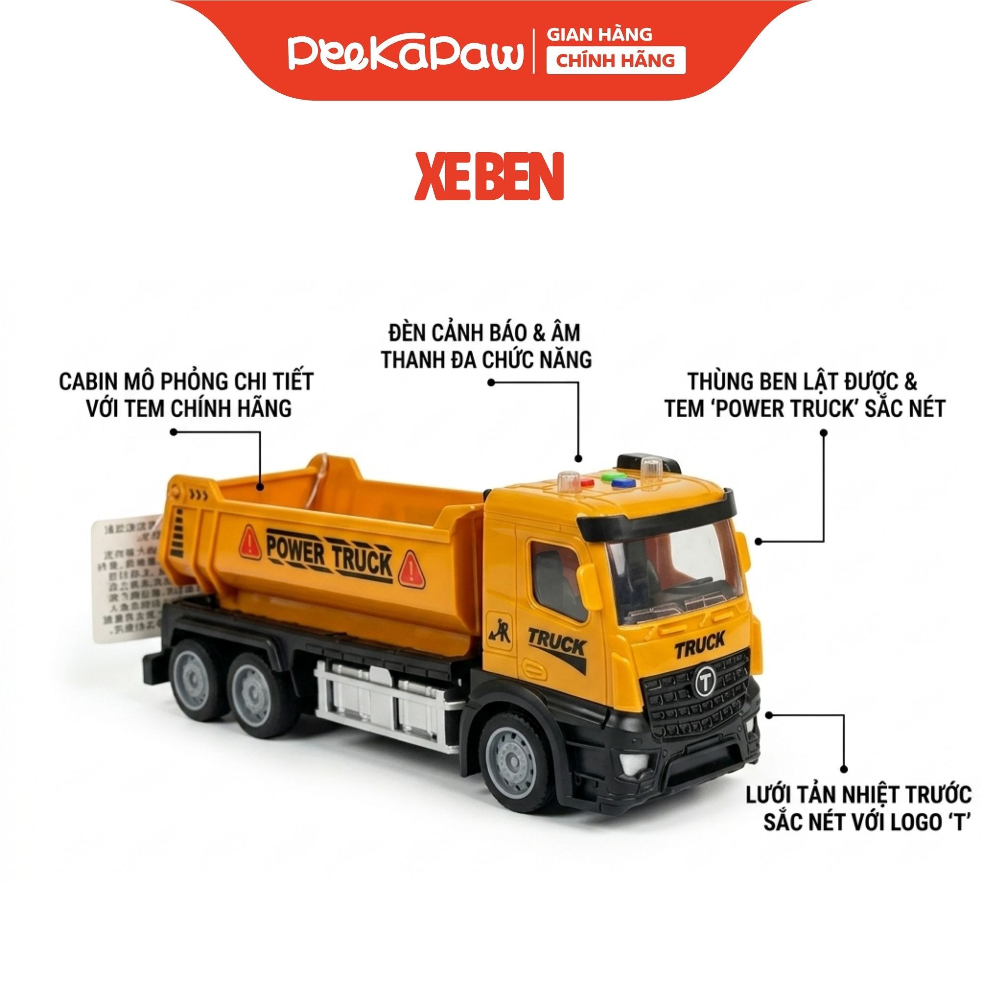 Xe Công Trình Mô Hình Có Đèn Âm Thanh Cho Bé Xe Ben Xe Cẩu Xe Thang YJT-NX236 PeeKaPaw Toys