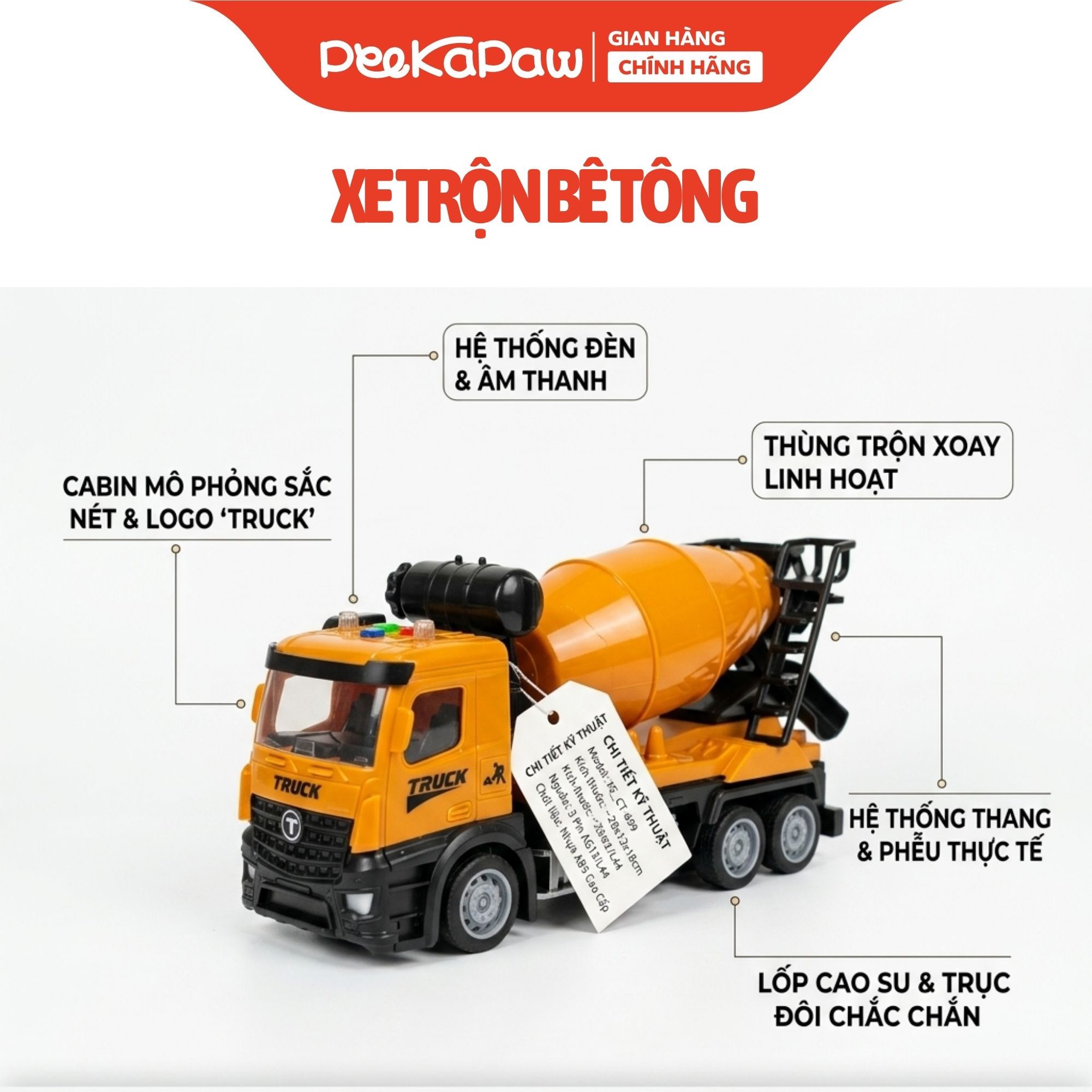 Xe Công Trình Mô Hình Có Đèn Âm Thanh Cho Bé Xe Ben Xe Cẩu Xe Thang YJT-NX236 PeeKaPaw Toys