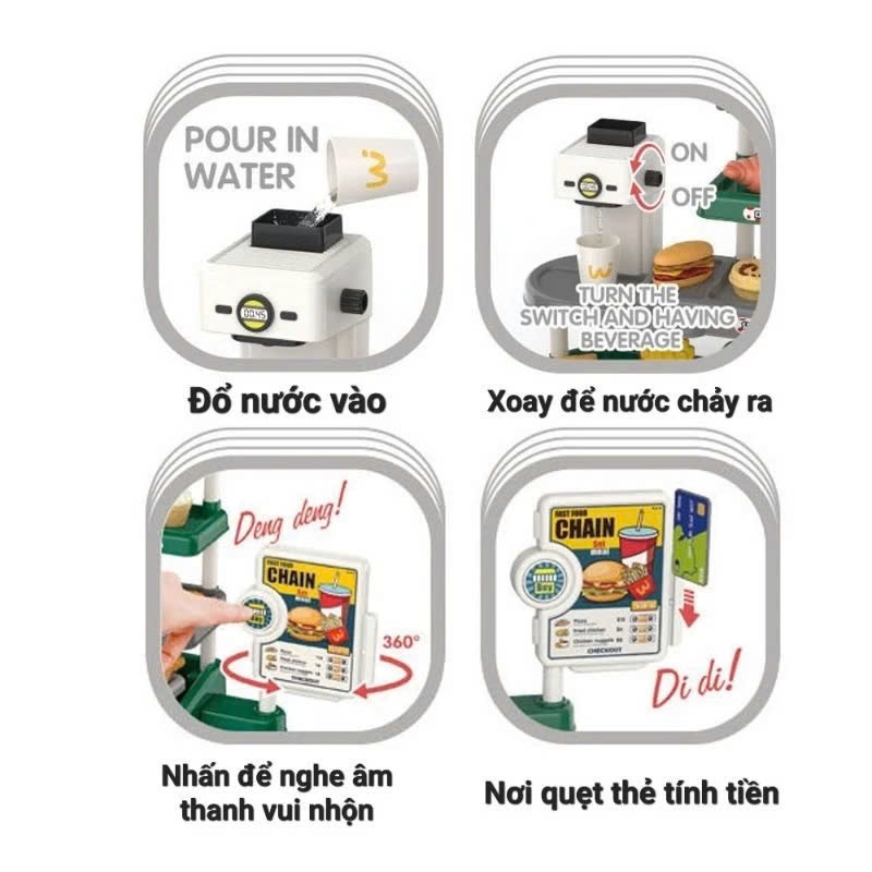 Đồ chơi cửa hàng thức ăn nhanh máy cafe dùng pin có âm thanh 668-140 PeeKaPaw Toys