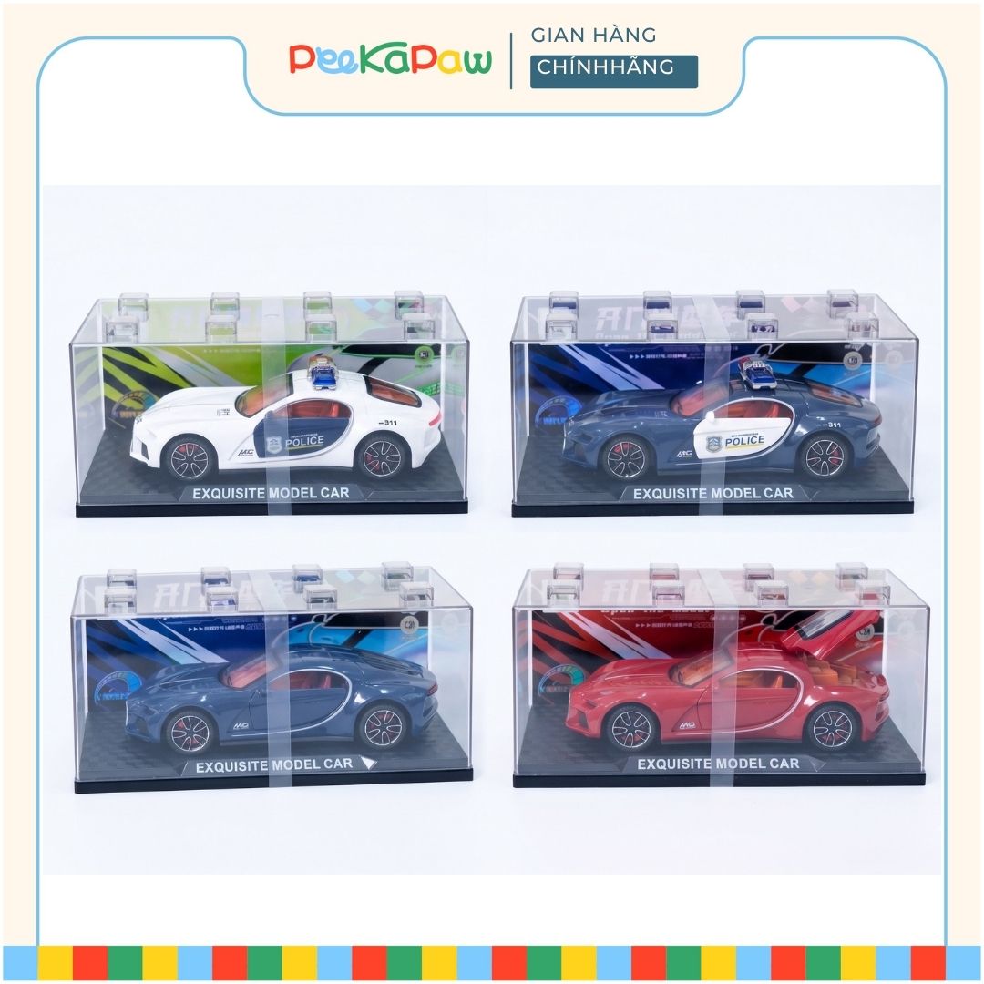 Xe cảnh sát đồ chơi chạy đà trớn chất liệu hợp kim mở cửa có đèn còi 708-8 PeeKaPaw Toys