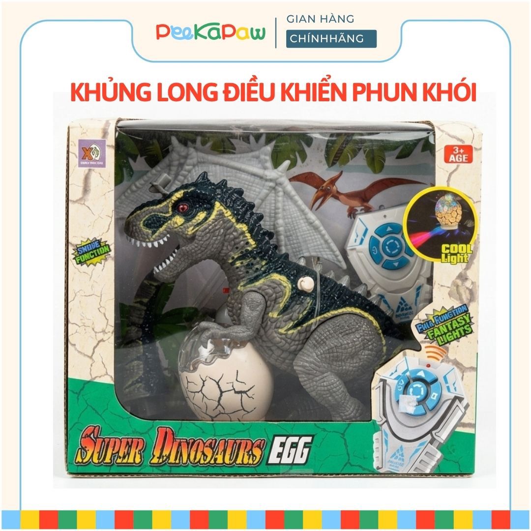 Khủng Long Điều Khiển Phun Khói Có Cánh Đèn Âm Thanh 8823Y PeeKaPaw Toys