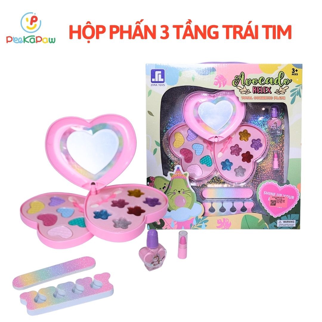 Bộ đồ chơi trang điểm cho bé hộp phấn kỳ lân 3 tầng có gương son môi PeeKaPaw Toys