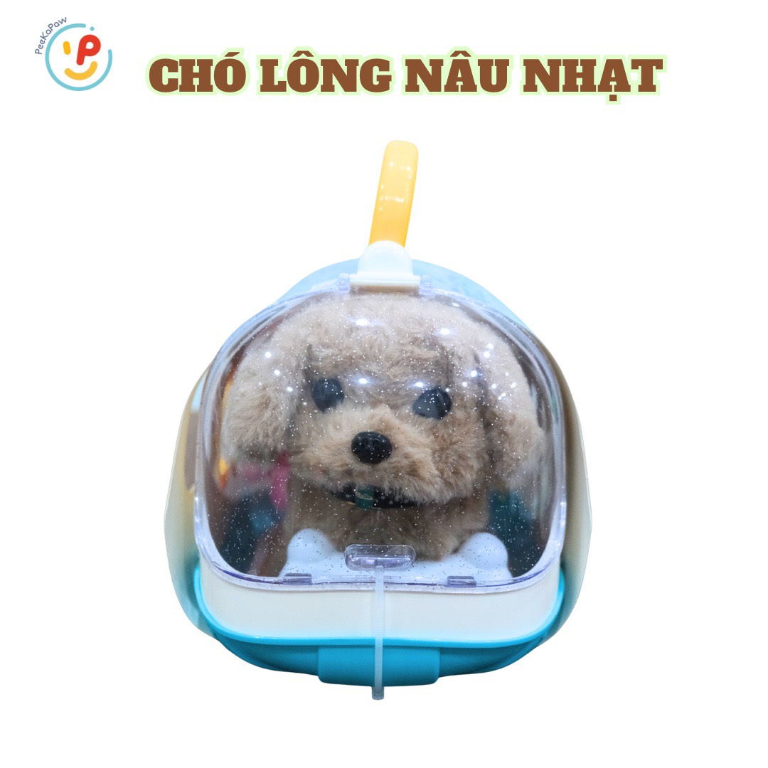 Đồ chơi vali thú cưng lồng mèo bông chó bông biết đi kêu vẫy đuôi kèm phụ kiện PeeKaPaw Toys