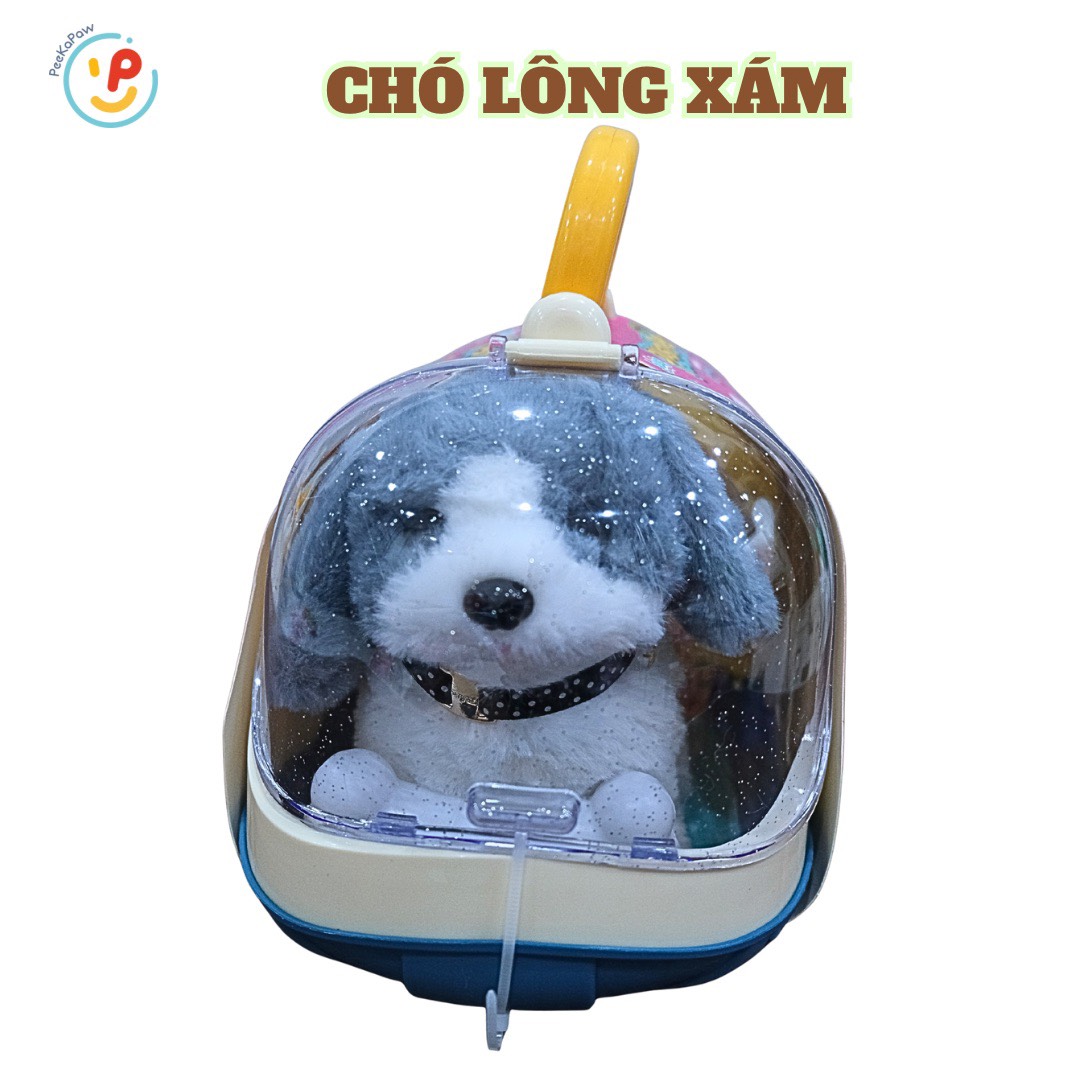 Đồ chơi vali thú cưng lồng mèo bông chó bông biết đi kêu vẫy đuôi kèm phụ kiện PeeKaPaw Toys