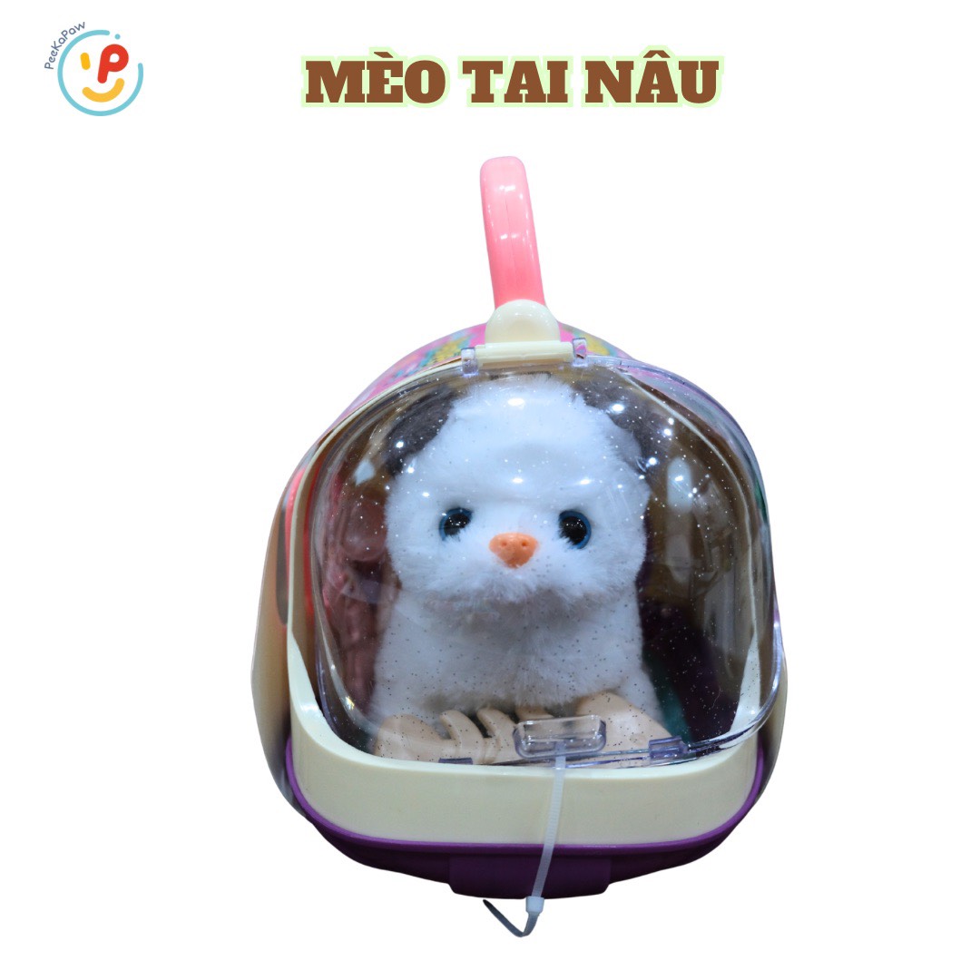Đồ chơi vali thú cưng lồng mèo bông chó bông biết đi kêu vẫy đuôi kèm phụ kiện PeeKaPaw Toys