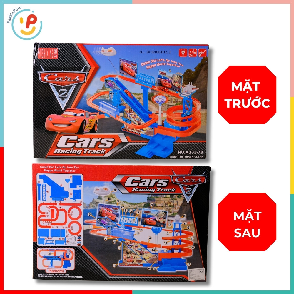 Bộ đường đua xe Cars A333-78 có dốc xoắn kèm xe đồ chơi cho bé – PeeKaPaw Toys