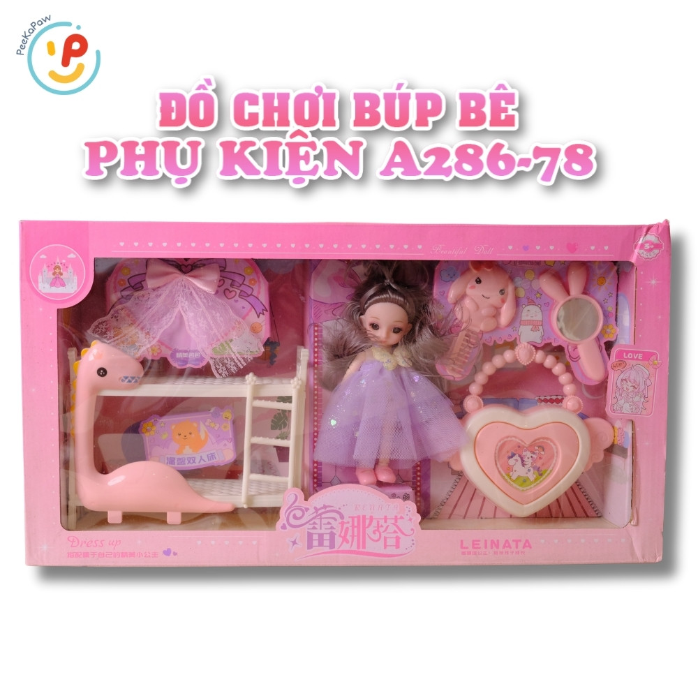 Bộ búp bê công chúa A286-78 kèm phụ kiện trang điểm và giường ngủ – PeeKaPaw Toys