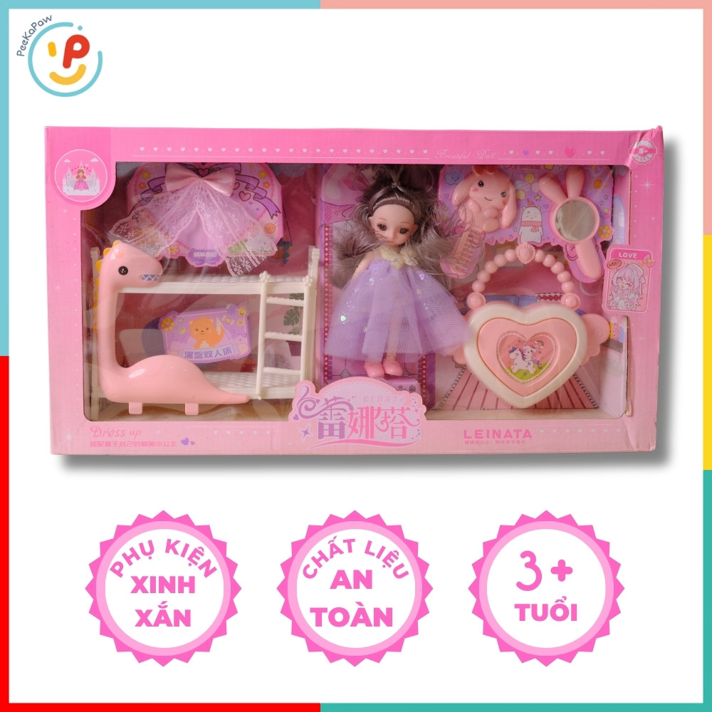 Bộ búp bê công chúa A286-78 kèm phụ kiện trang điểm và giường ngủ – PeeKaPaw Toys