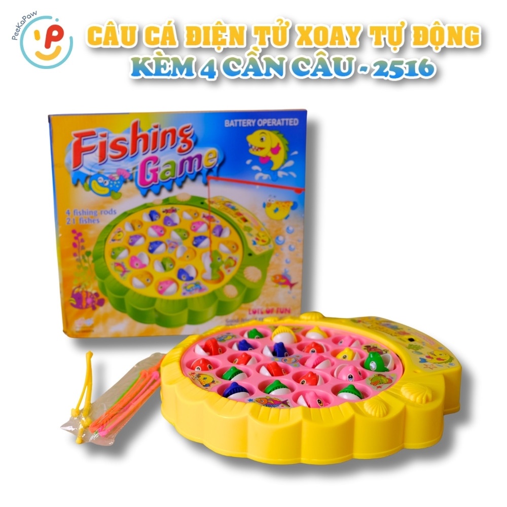 Trò chơi câu cá điện tử 2516 xoay tự động kèm 4 cần câu cho bé – PeeKaPaw Toys