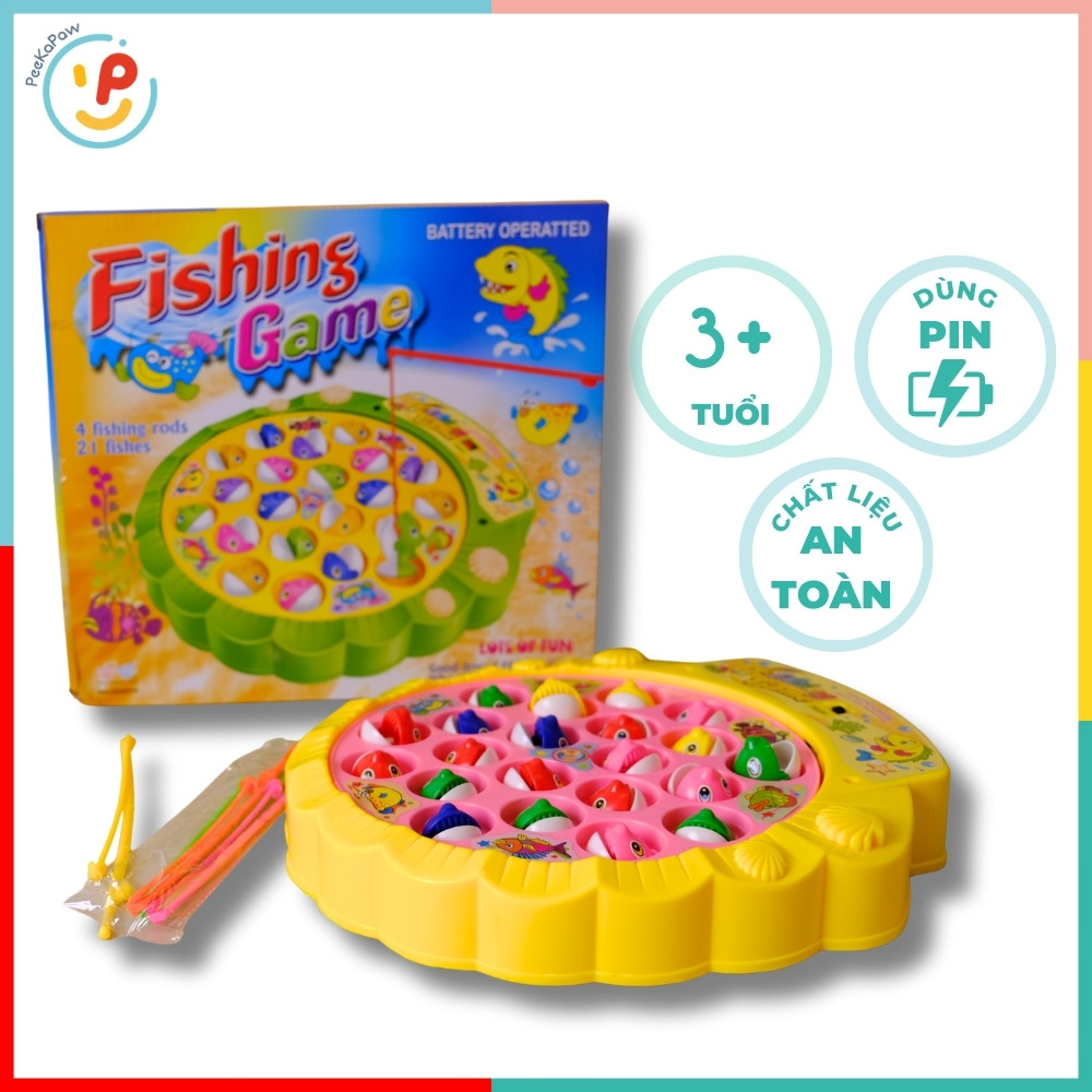Trò chơi câu cá điện tử 2516 xoay tự động kèm 4 cần câu cho bé – PeeKaPaw Toys