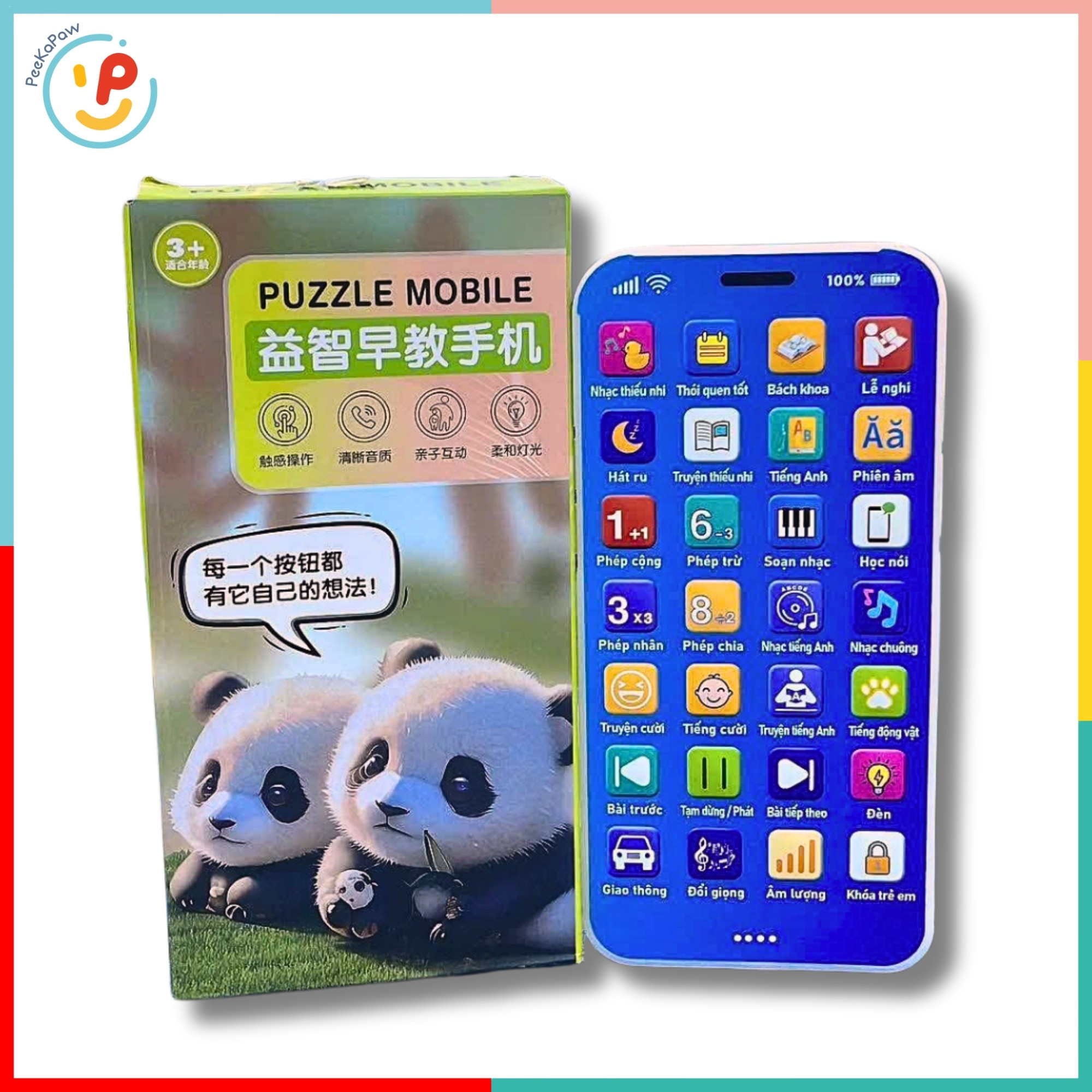 Điện thoại đồ chơi thông minh có nhạc đọc truyện học toán tiếng Việt cho bé 001 – PeeKaPaw Toys