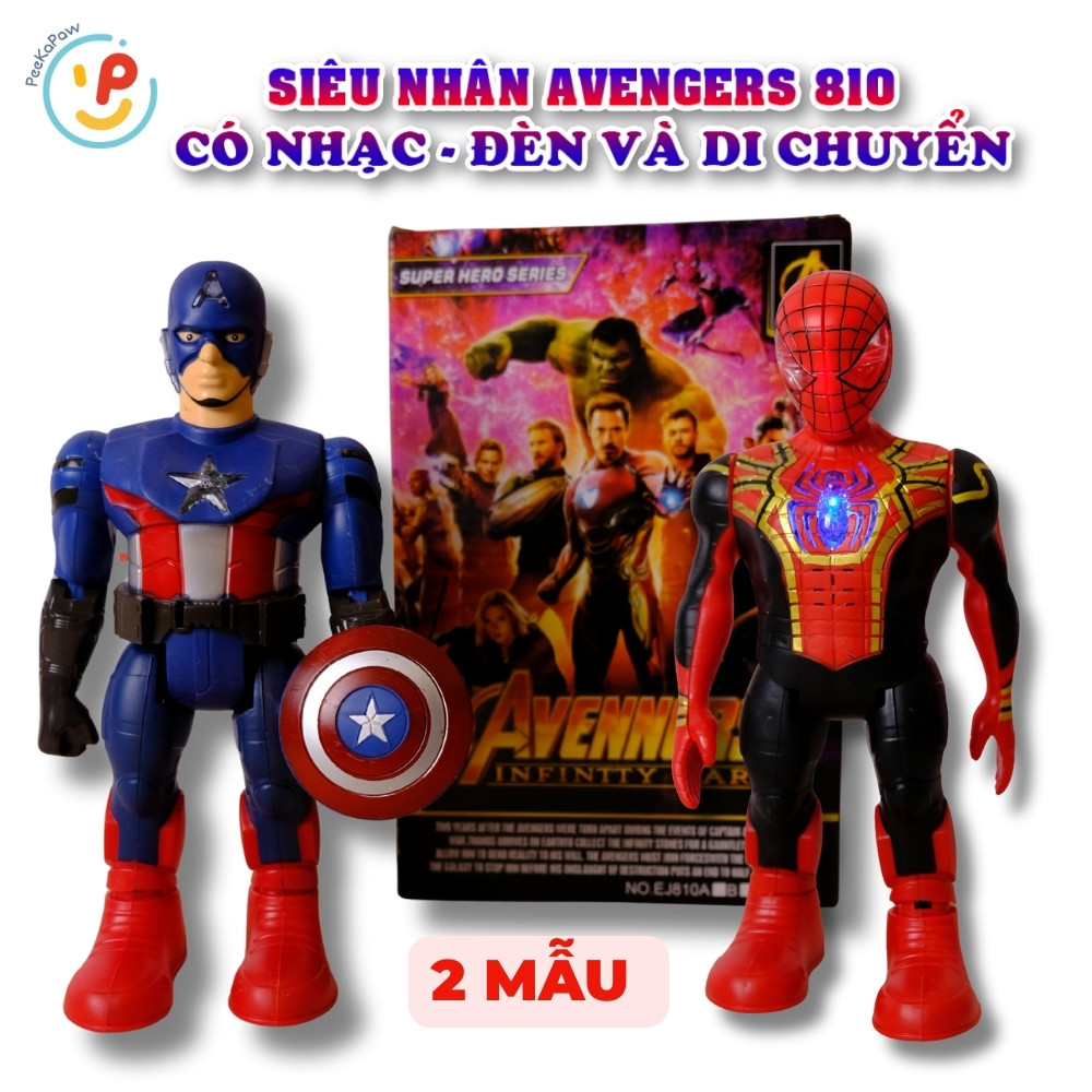 Đồ chơi siêu nhân Avengers 810 có đèn nhạc đi bộ mô hình siêu anh hùng Người nhện Captain Amercian– PeeKaPaw Toys
