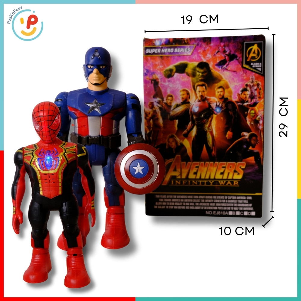 Đồ chơi siêu nhân Avengers 810 có đèn nhạc đi bộ mô hình siêu anh hùng Người nhện Captain Amercian– PeeKaPaw Toys