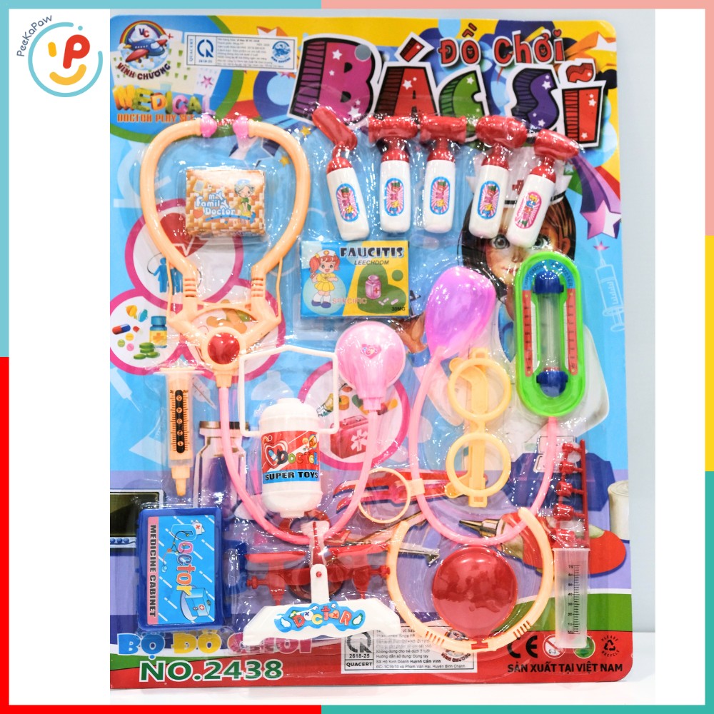 Vỉ đồ chơi dụng cụ bác sĩ đồ chơi nhập vai cho bé hàng Việt Nam PeeKaPaw Toys