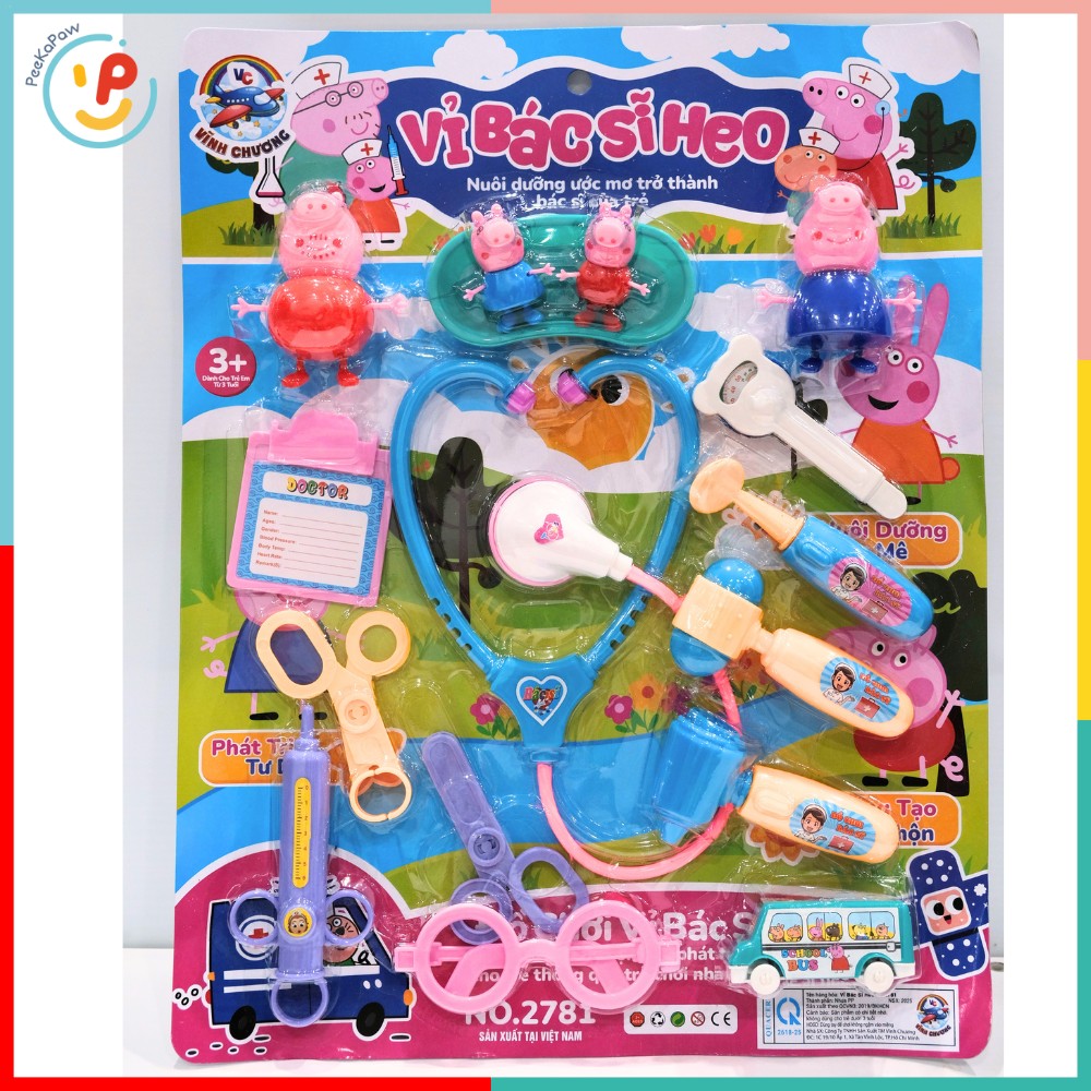 Vỉ đồ chơi dụng cụ bác sĩ đồ chơi nhập vai cho bé hàng Việt Nam PeeKaPaw Toys