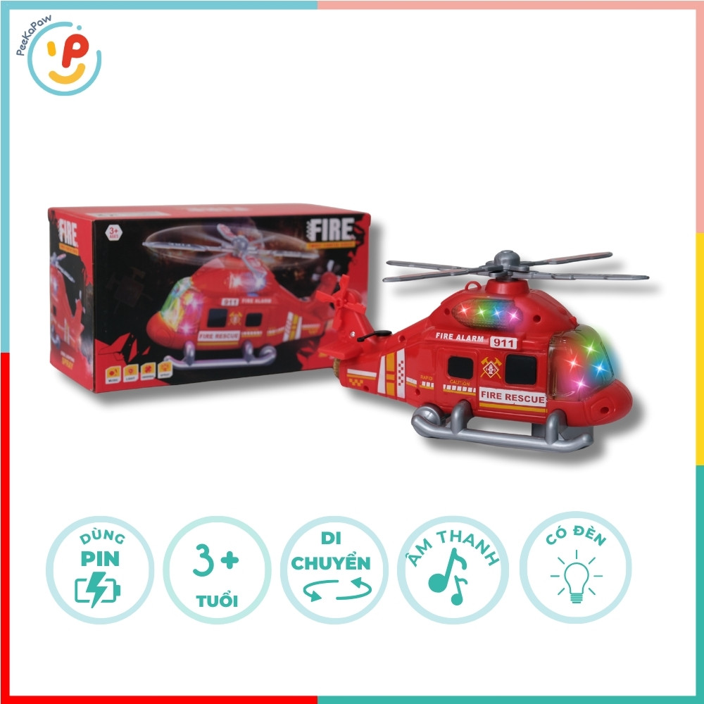 Máy bay trực thăng cứu hoả có phun khói đèn nhạc 8843 PeeKaPaw Toys